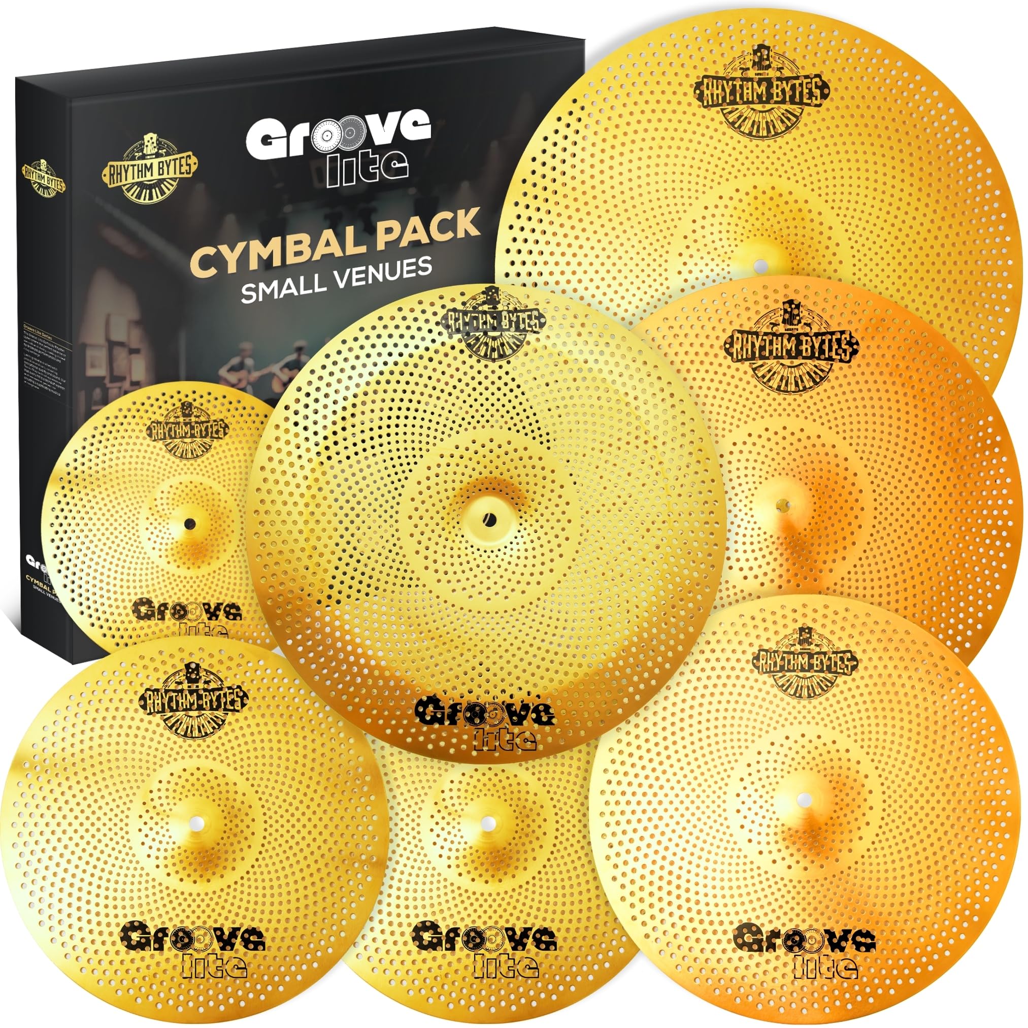 Rhythm Bytes Confezione di piatti con cuscinetti per sordina per batteria, set da 12 piatti e silenziatori per batteria, piatti silenziosi da 14"/16"/18"/20", sordina per batteria Pak da