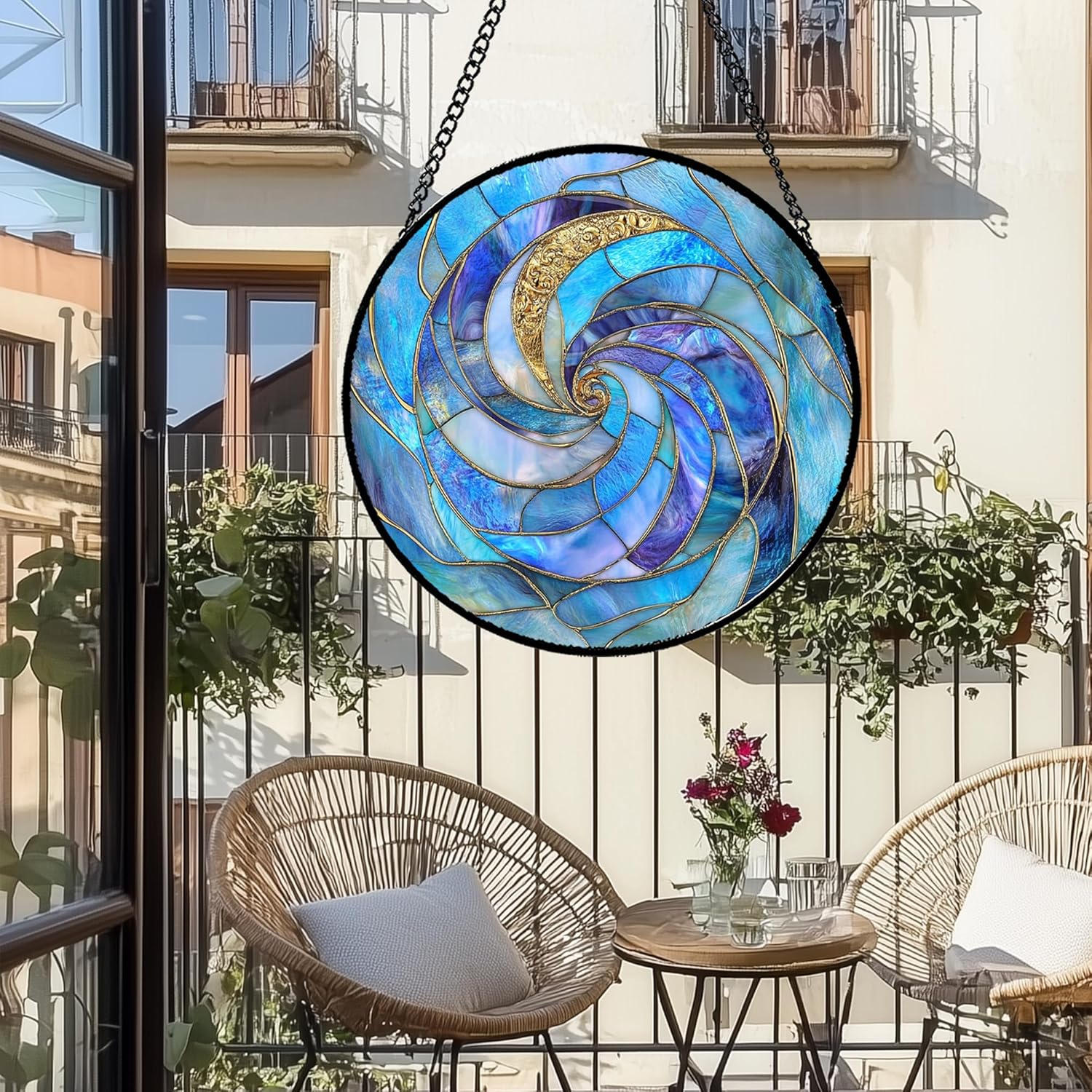 Stained Glass Window Hanging Blue-Purple Gradient Spiral Large 11.8" - Suncatcher Door Garden Sunroom Sun Catcher Home Decor Housewarming Birthday for Mom Grandma Men Woman