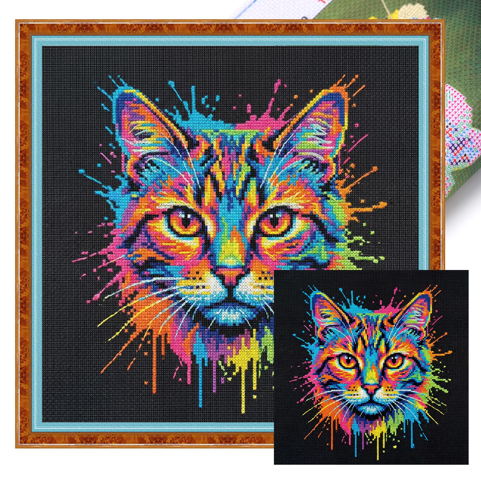 Poetrydraw Cat Full 14Ct Diy Stamped Cross Stitch Kits 11.81X11.81inch Embroidery Needlepoint Starter Kits For Beginners Adults Home Decor (Cat)