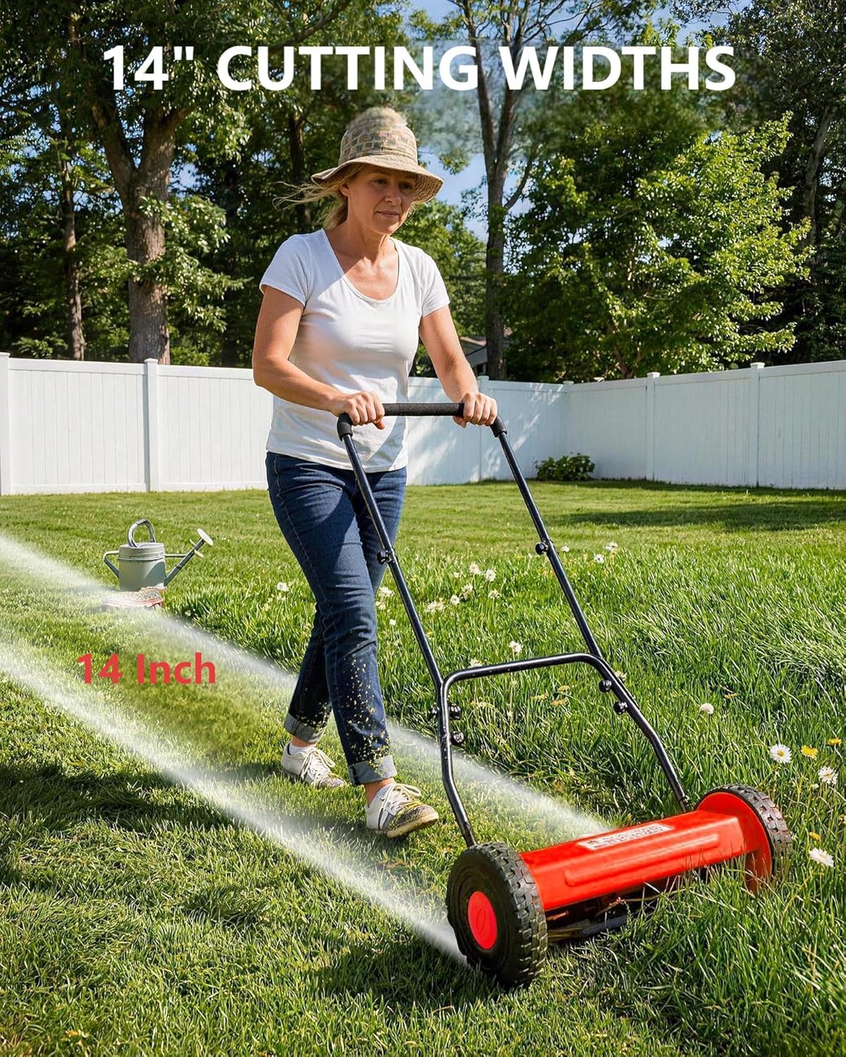 14" Hand Push Lawn Mower, 5-Blade Manual Lawnmower with Adjustable Cutting Height, Push Reel Lawn Mower for Small to Medium Yards, Manual Walk-Behind Lawn Mower for Quiet Eco-Friendly Mowing