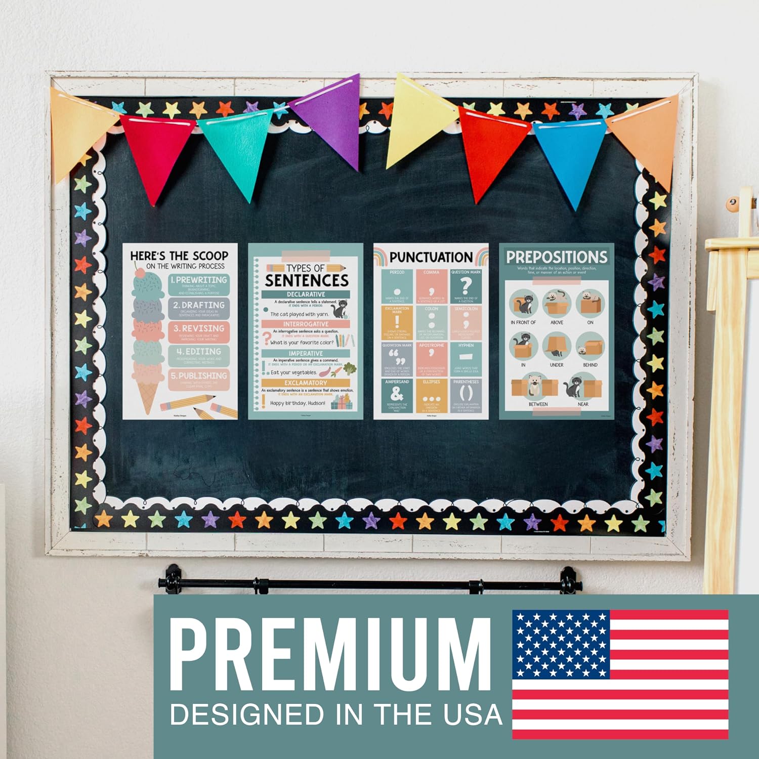 Parts of Speech Posters for Classroom Must Haves - 12 Grammar Posters, Writing Process for Homeschool, Elementary & Middle School, ELA 3rd 4th & 5th Grade Teacher Must Haves, Farmhouse Classroom Decor
