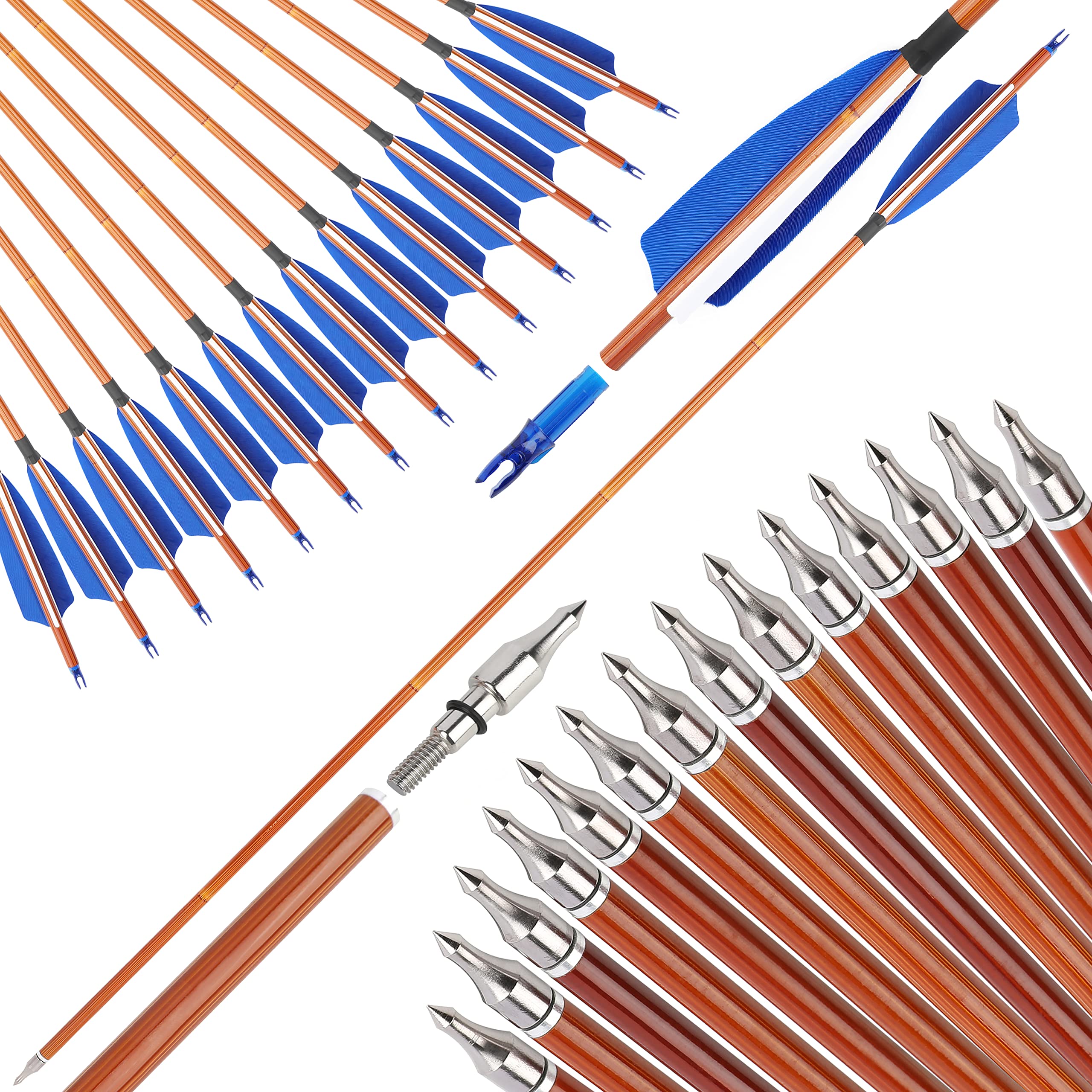 31" Flèches de tir à l'arc en Carbone,flèches d'entraînement, Spine 500 Flèches de Chasse avec Pointe de flèche remplaçable pour arcs à poulies et arcs Classiques,12/6PCS