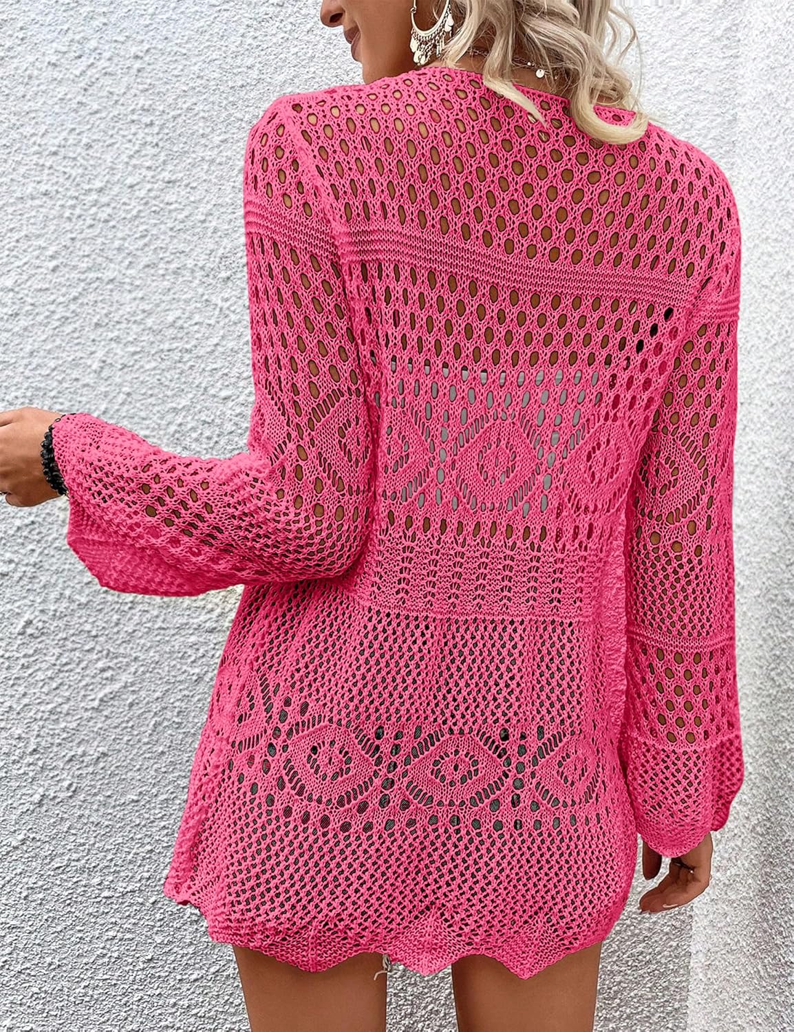 Women's Crochet Cardigan Light Weight Long Sleeve Tie Front Hollow Out Thin Cardigan - Image 4
