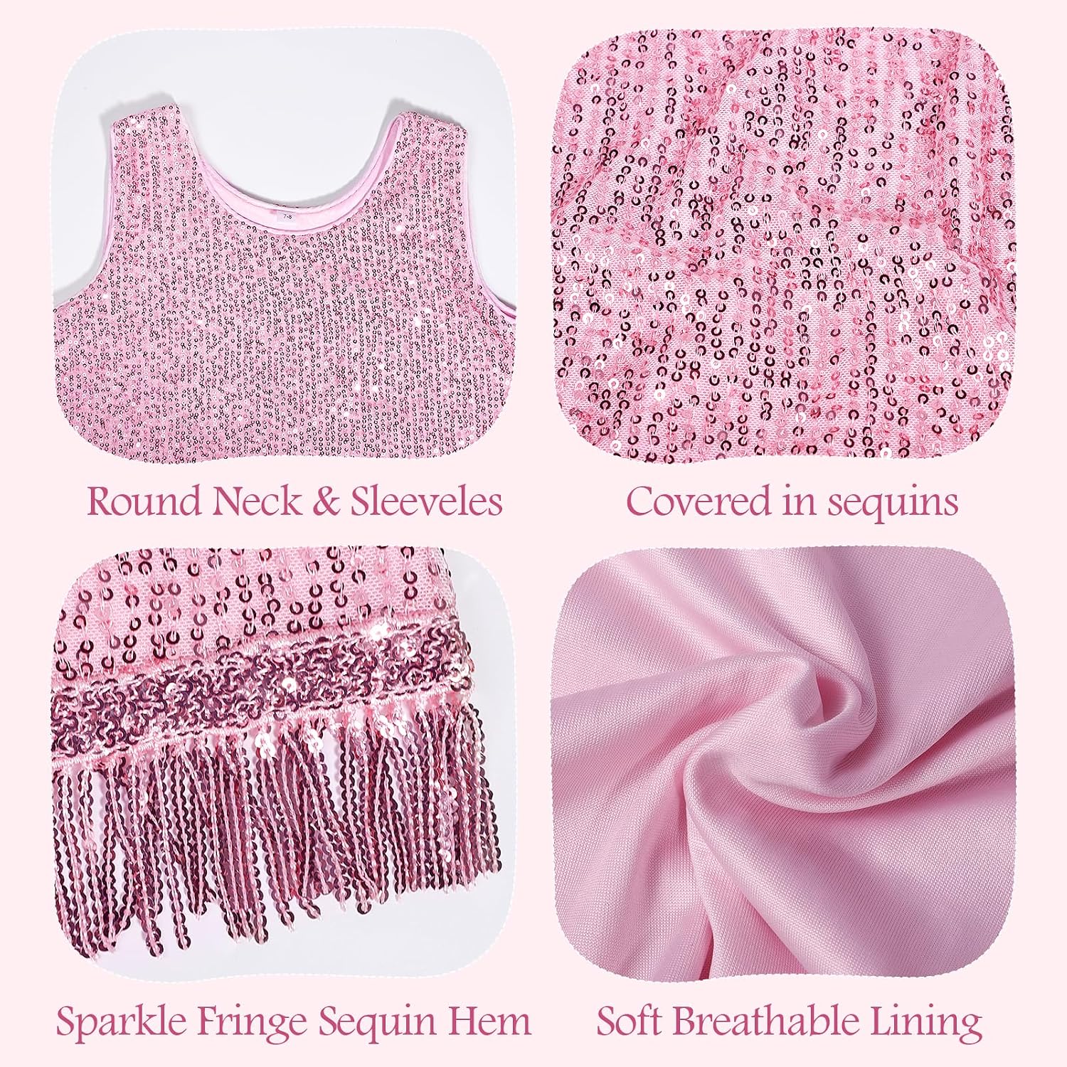 Girls Sequin Tanks Tops Fringe Crop Tops Tassel Sparkly Glitter Dance Sleeveless Tank Shirt for 5-12 Years Girls