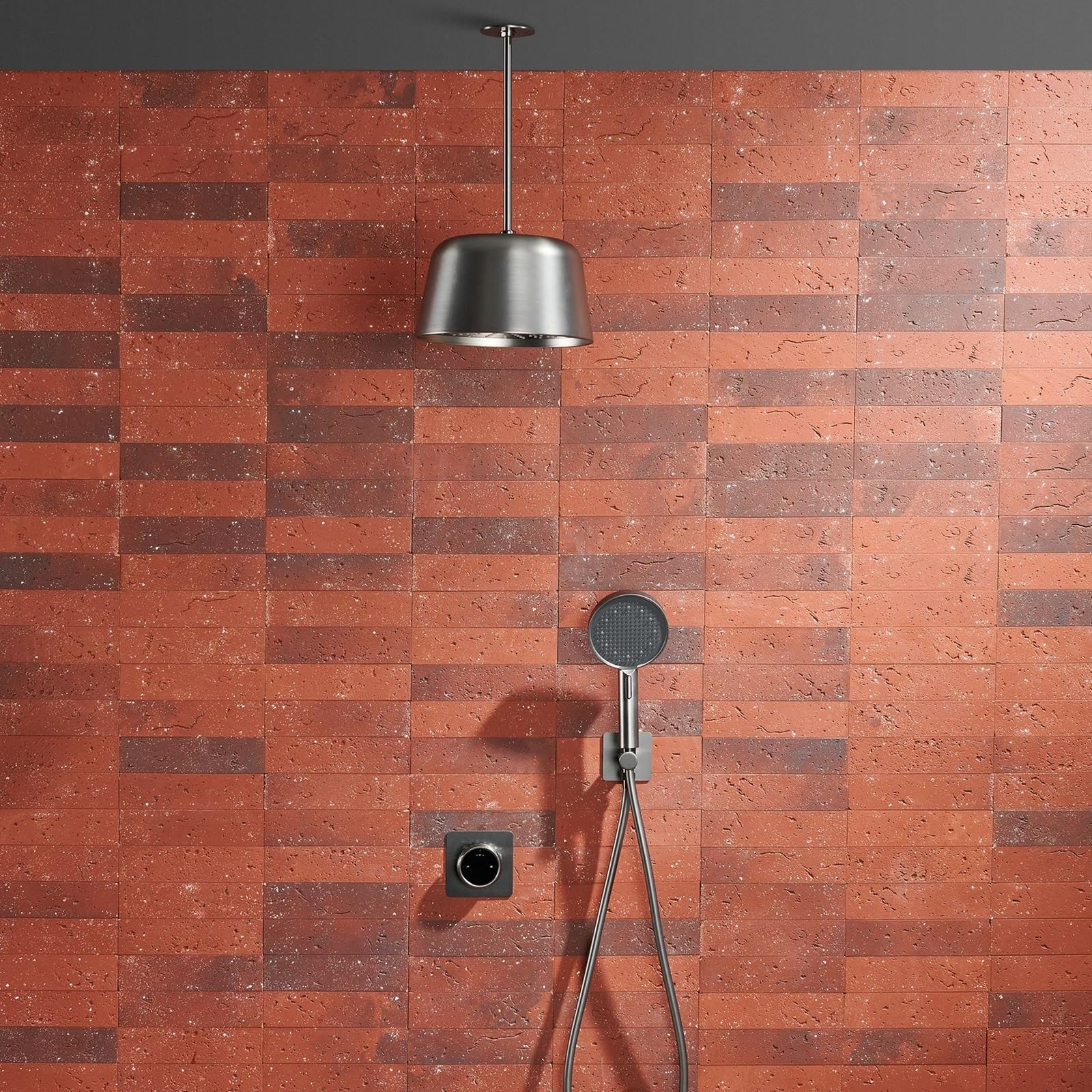 Colonne de douche encastrée LED gris pistolet design luxe pour plafond