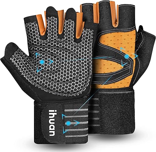 Miniatura 9 de ihuan - Guantes de entrenamiento con ventilación, unisex, protección completa de la palma de la mano; para levantamiento de pesas, entrenamiento,