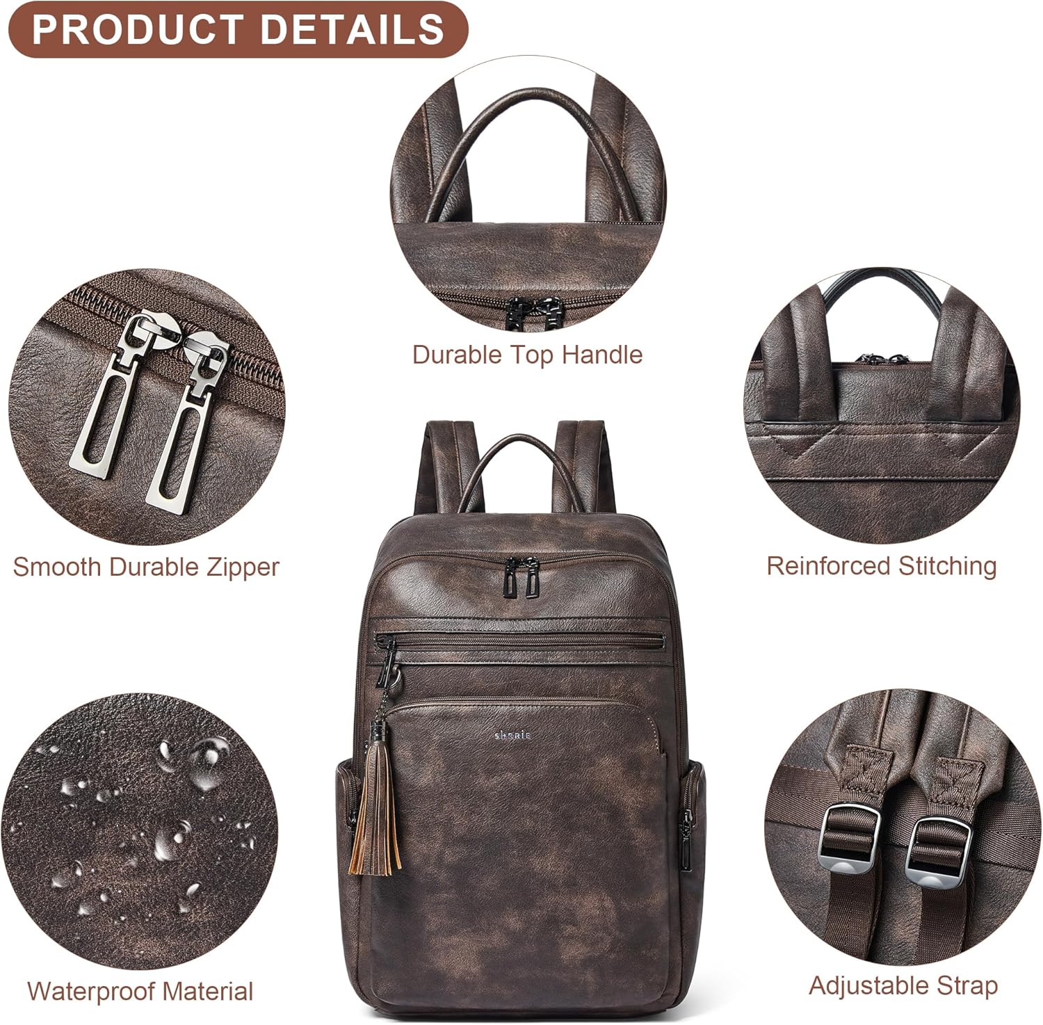 Shrrie Laptop Backpack for Women Fits 16 inch Laptop,Designer Backpacks for Women with Computer Compartment to Business (Coffee) - Image 6