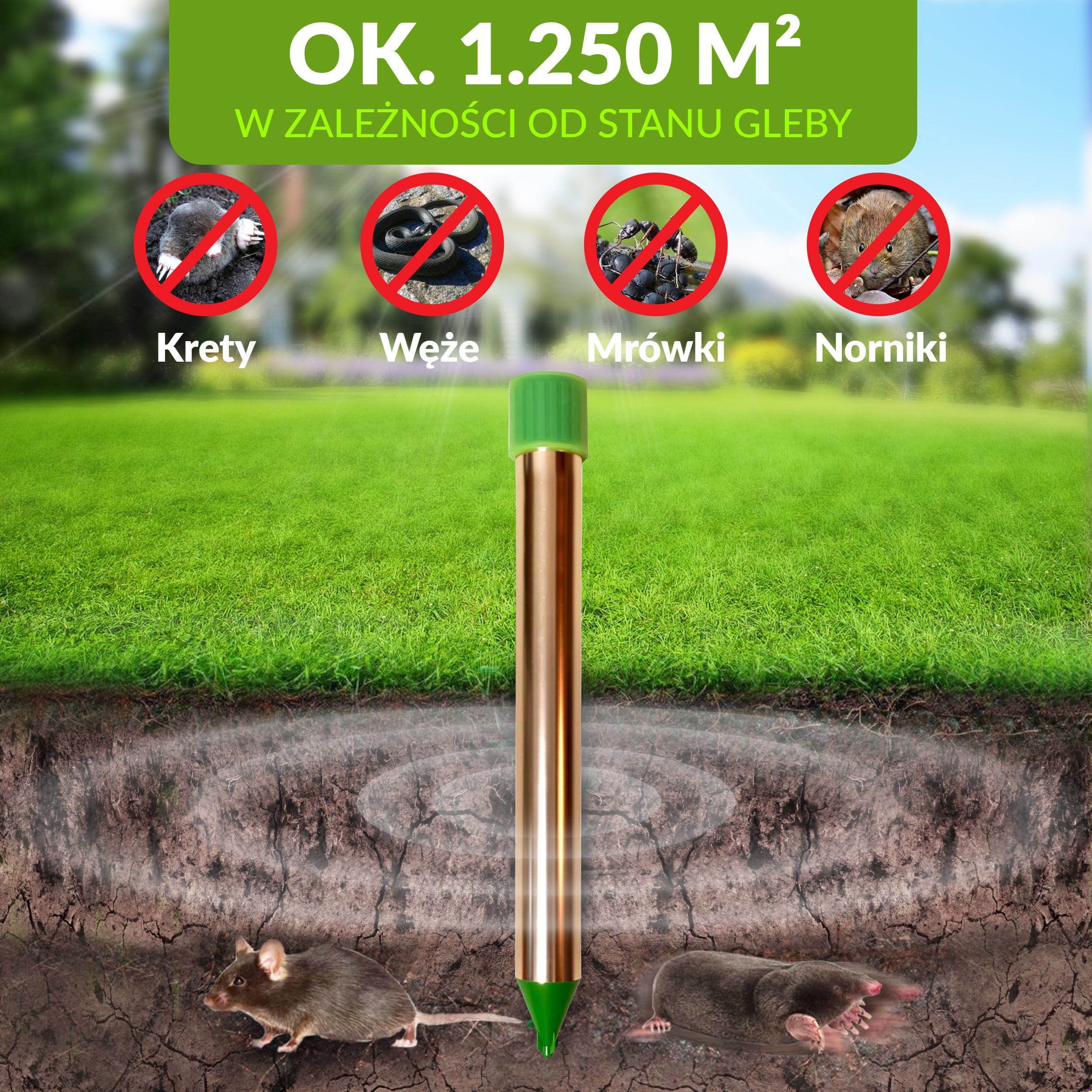 ISOTRONIC Vibrasonic odstraszacz kretów z włącznikiem On/Off, z silnikiem wibracyjnym, zasilany bateriami, odstraszacz norników, nornikowców, węży