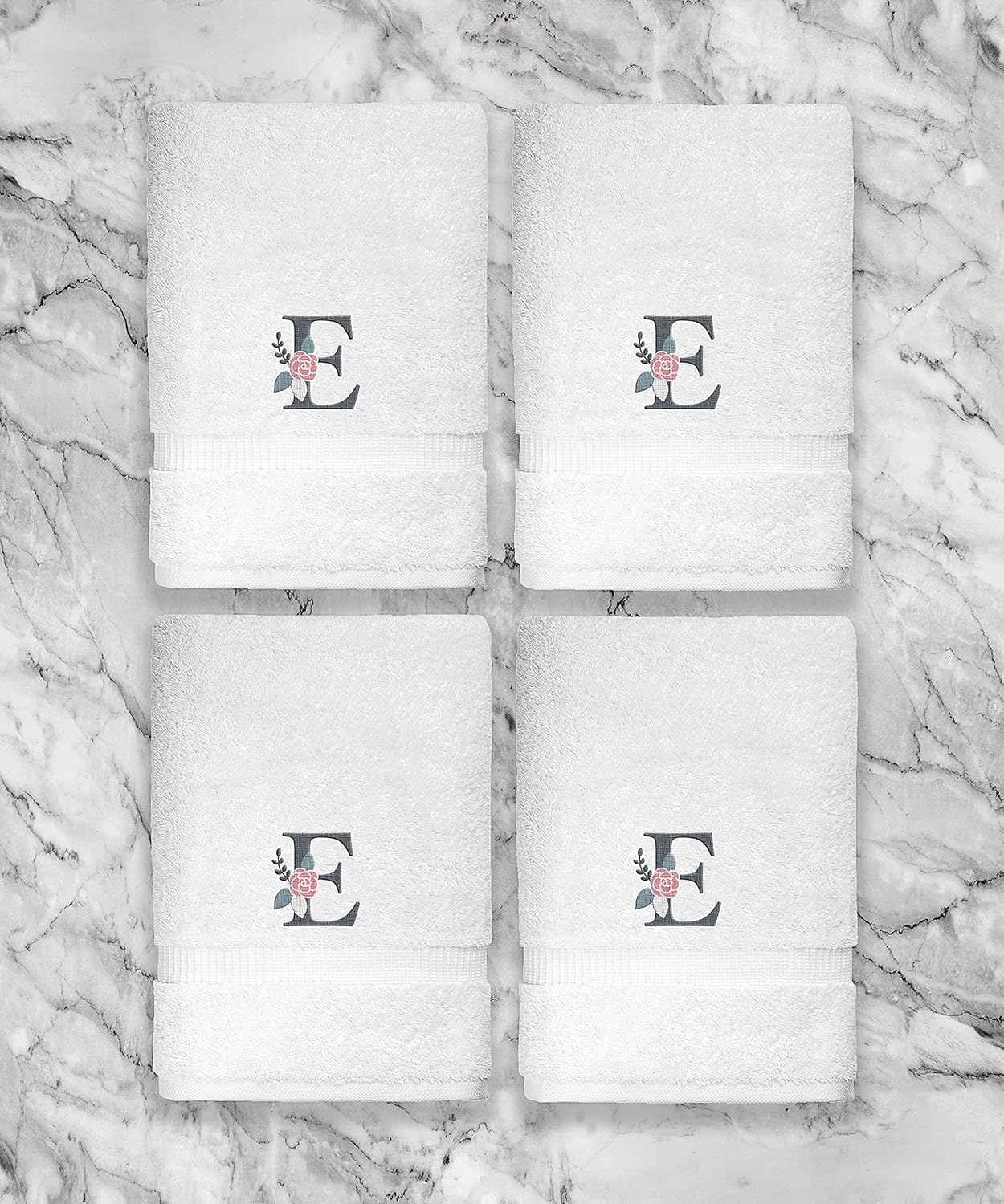Personalized Monogrammed Towels | 4-Piece Set, 4 Wash Cloths (13"x13") | Premium Quality Decorative Turkish Cotton | Embroidered in The USA - Standalone Letter
