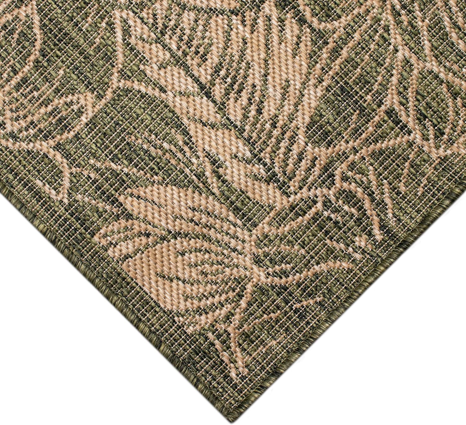 Liora Manne Carmel Indoor/Outdoor Power Loomed Synthetic Blend Low Profile Area Rug - Transitional Botanical Floral Decorative (Botanical Green) (1'11" x 7'6")