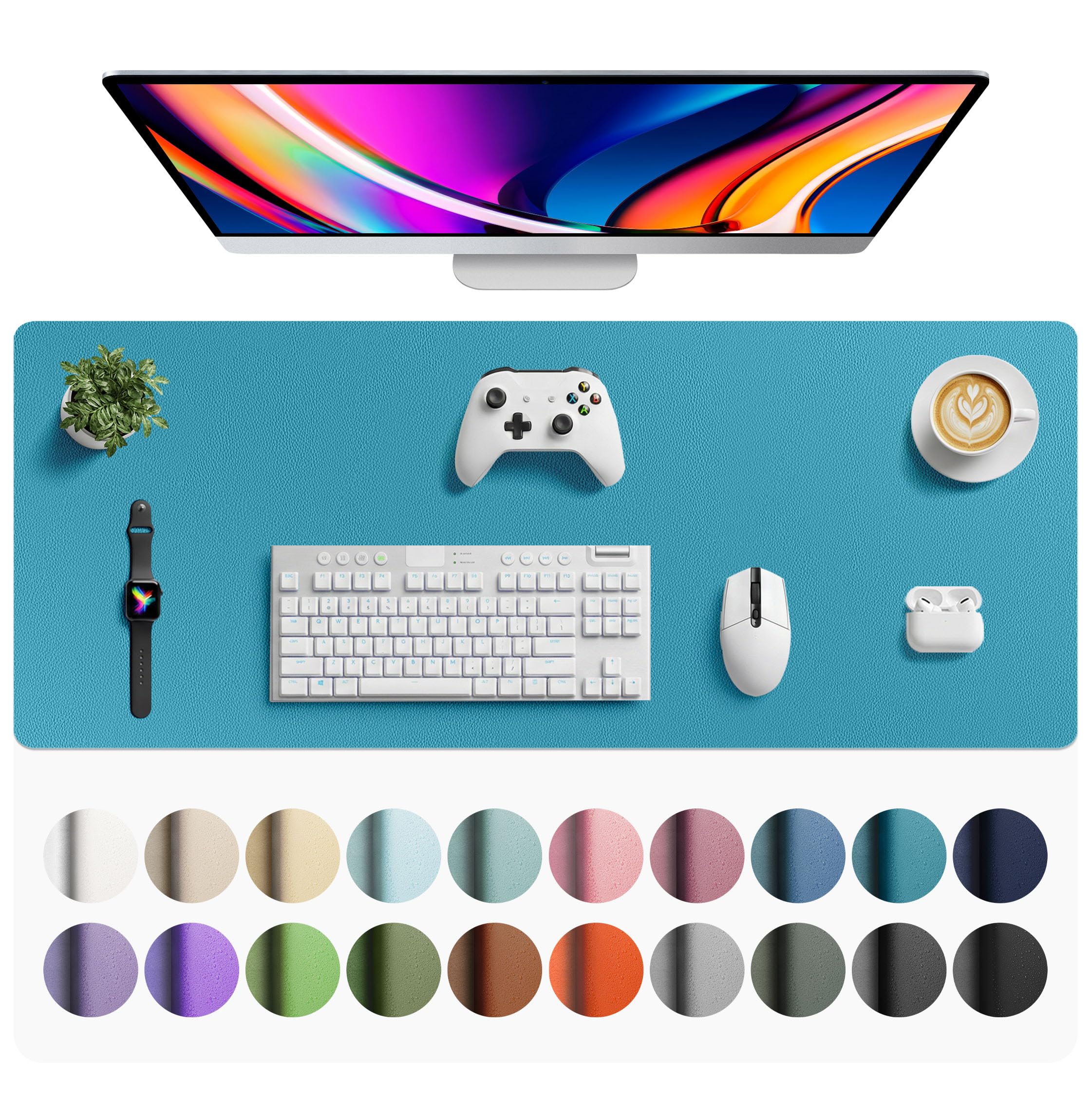 Aothia Faux Leather Desk Mat, Large Mouse Pad, Waterproof Writing Surface (Turquoise, 42" x 17") - main product image