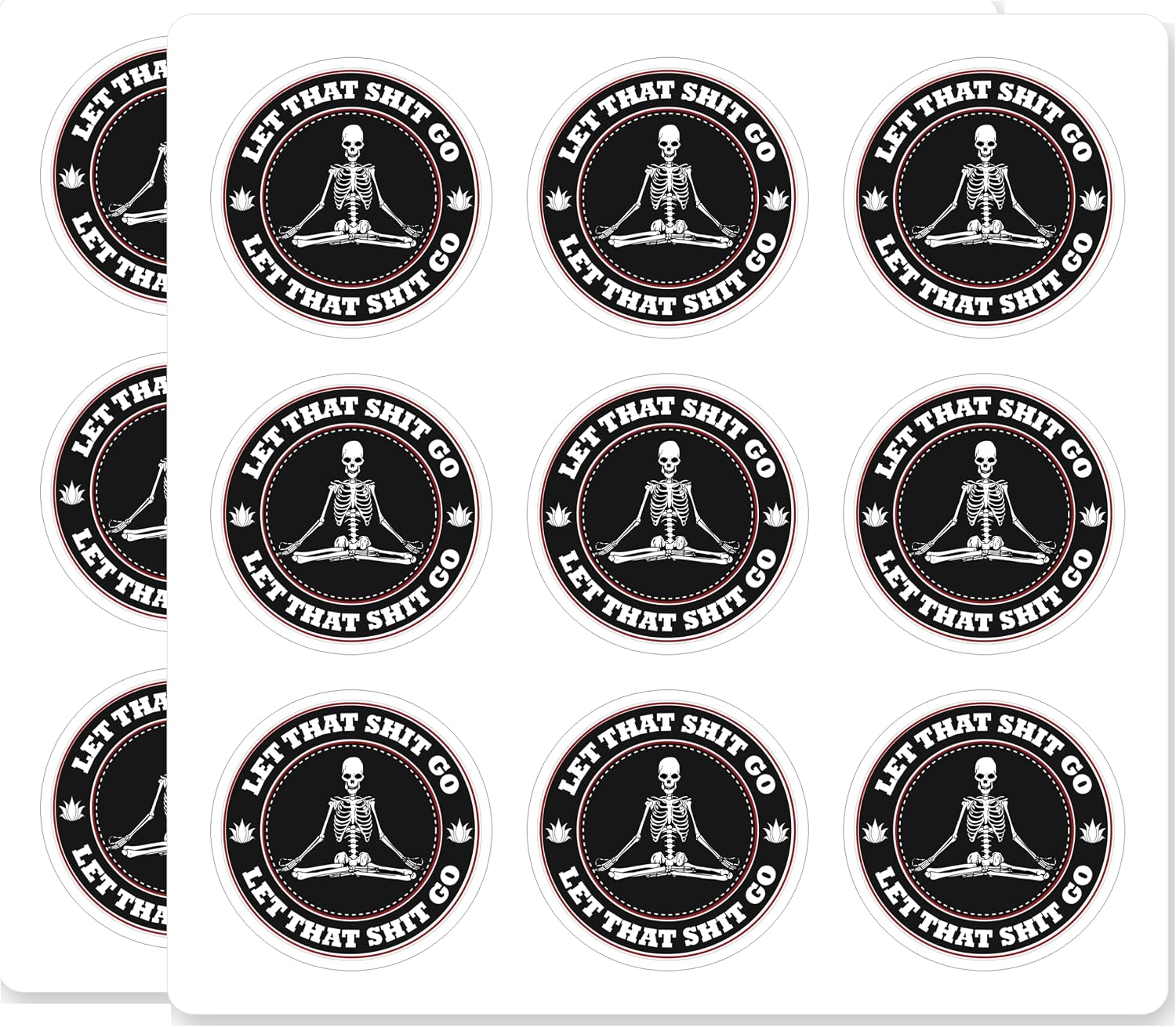 Let that Shit Go Yoga Skeleton Funny 18 Pack 2 Inch Vinyl Stickers