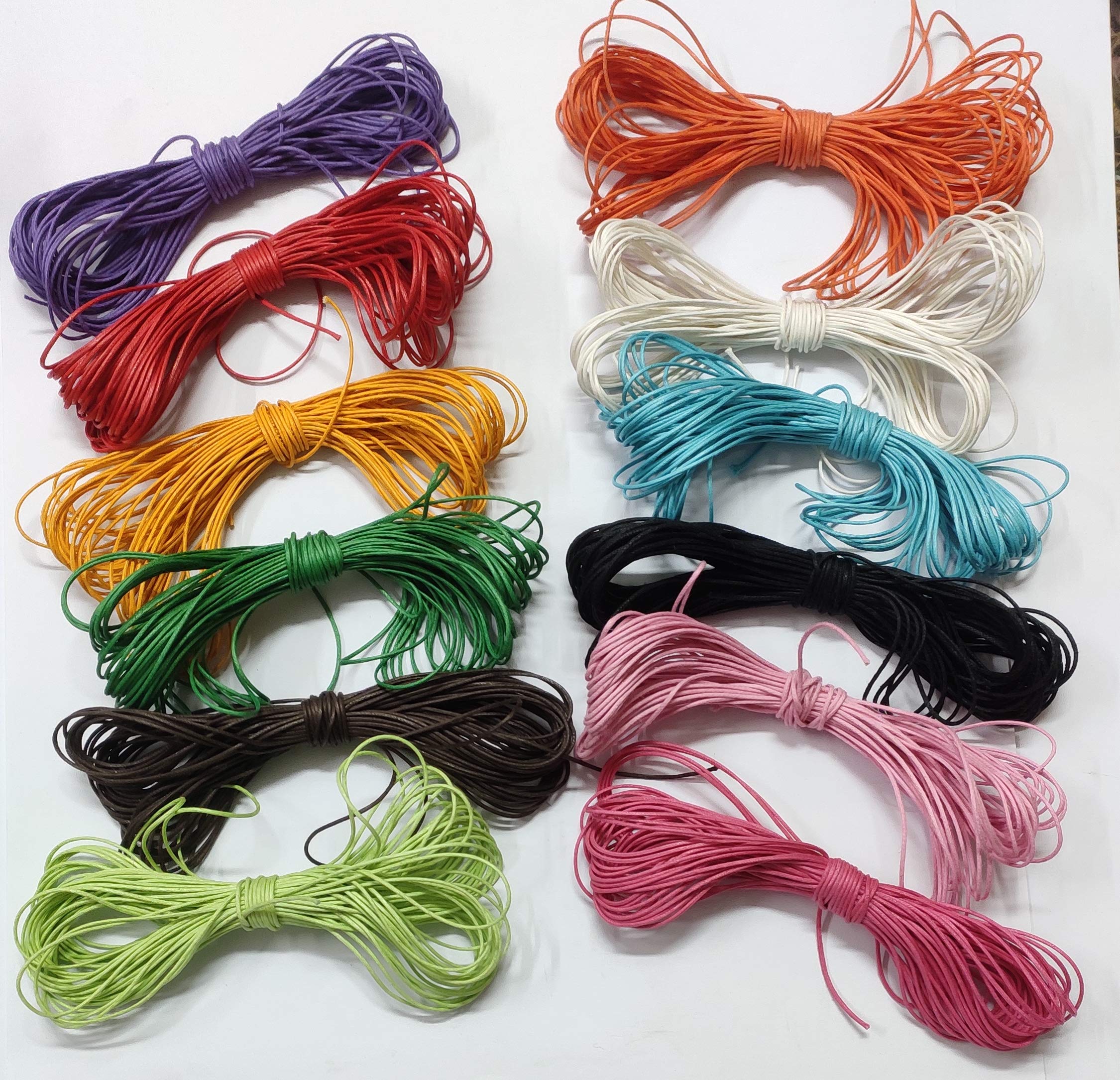 OMX 12 Rolls 1 mm (Total - 120 Mtr - 10 Mtr Each Colour) Waxed Cotton Cord, Waxed Thread Braided Strings for Craft Making, DIY, Beading, 12 Colors, 10 Meters Each (#Set No. 12B)-image-5