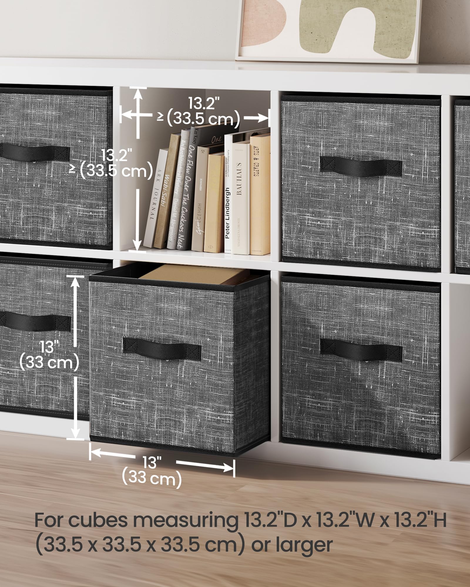 SONGMICS Cubi portaoggetti da 33 cm in tessuto non tessuto con doppi manici, set da 6 pezzi, organizer per armadio, pieghevoli, per vestiti, nero classico UROB033B01