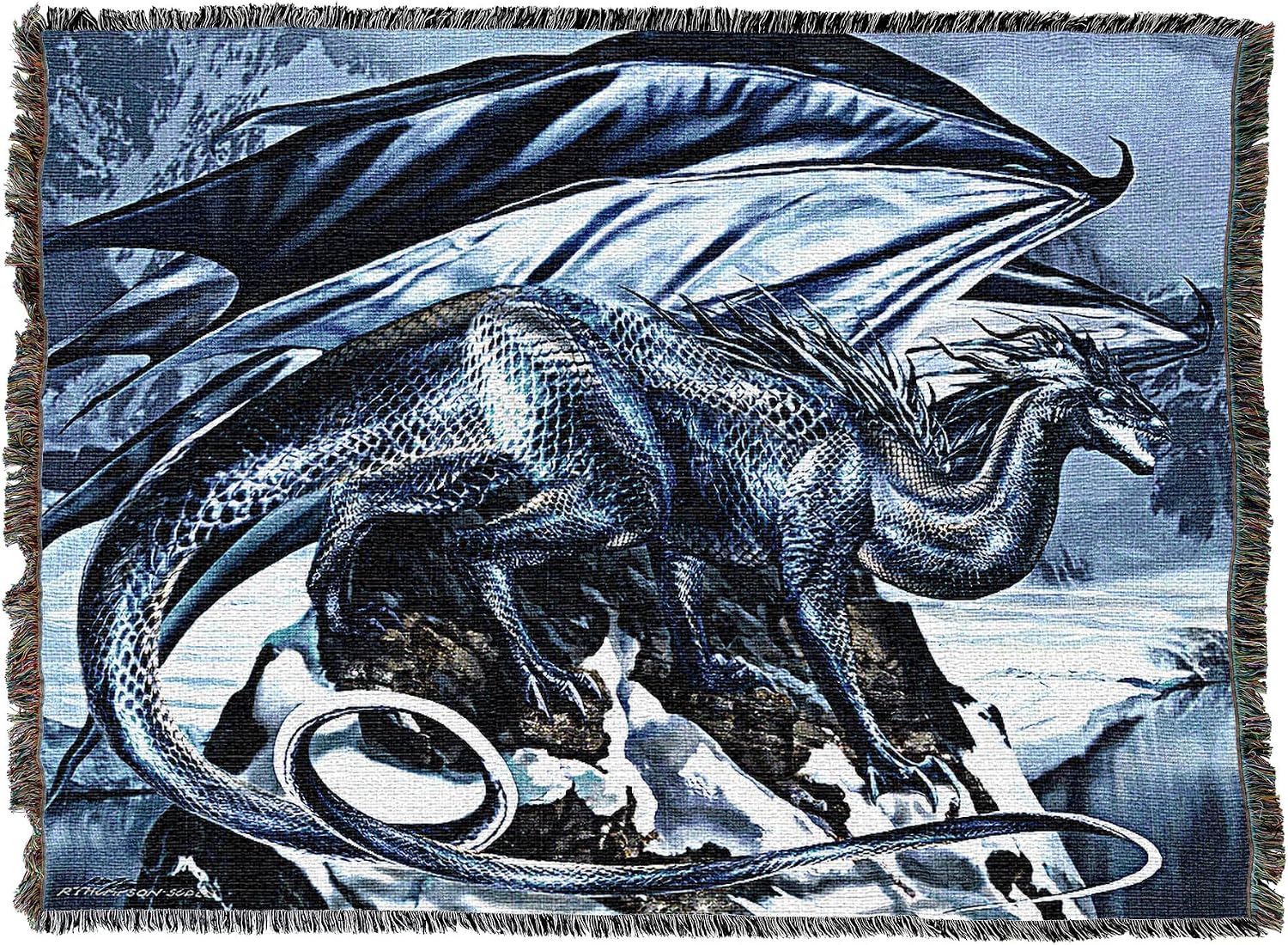 Pure Country Weavers Silver Blade Dragon Blanket by Ruth Thompson - Gift Dragon Fantasy Tapestry Throw Woven from Cotton - Made in The USA (72x54)