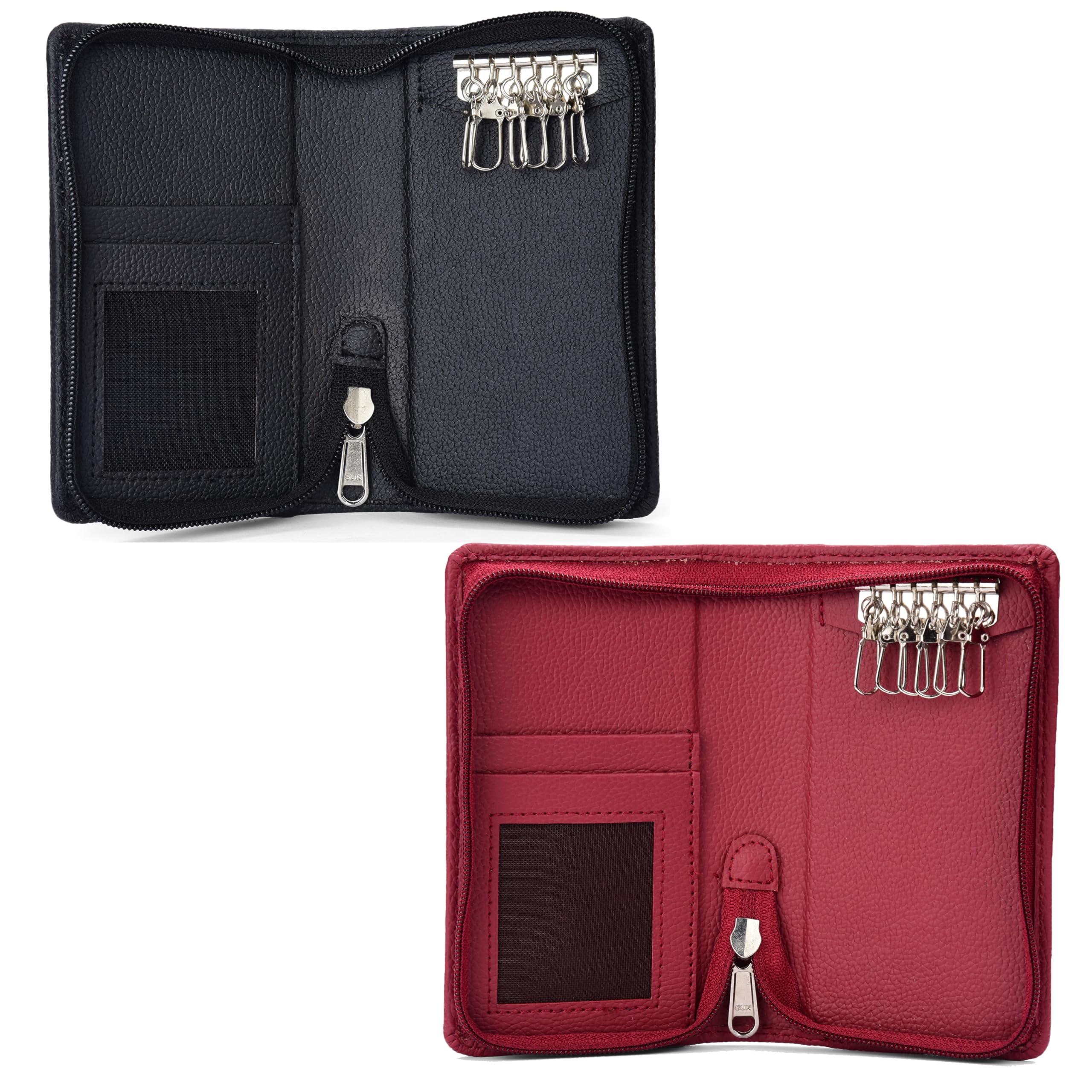 PU Leather Double Key Case key holder leather key pouch key purse with Zipper, 15.5 cm x 8.5 cm x 2.50 cm (Set of 2)-image-20