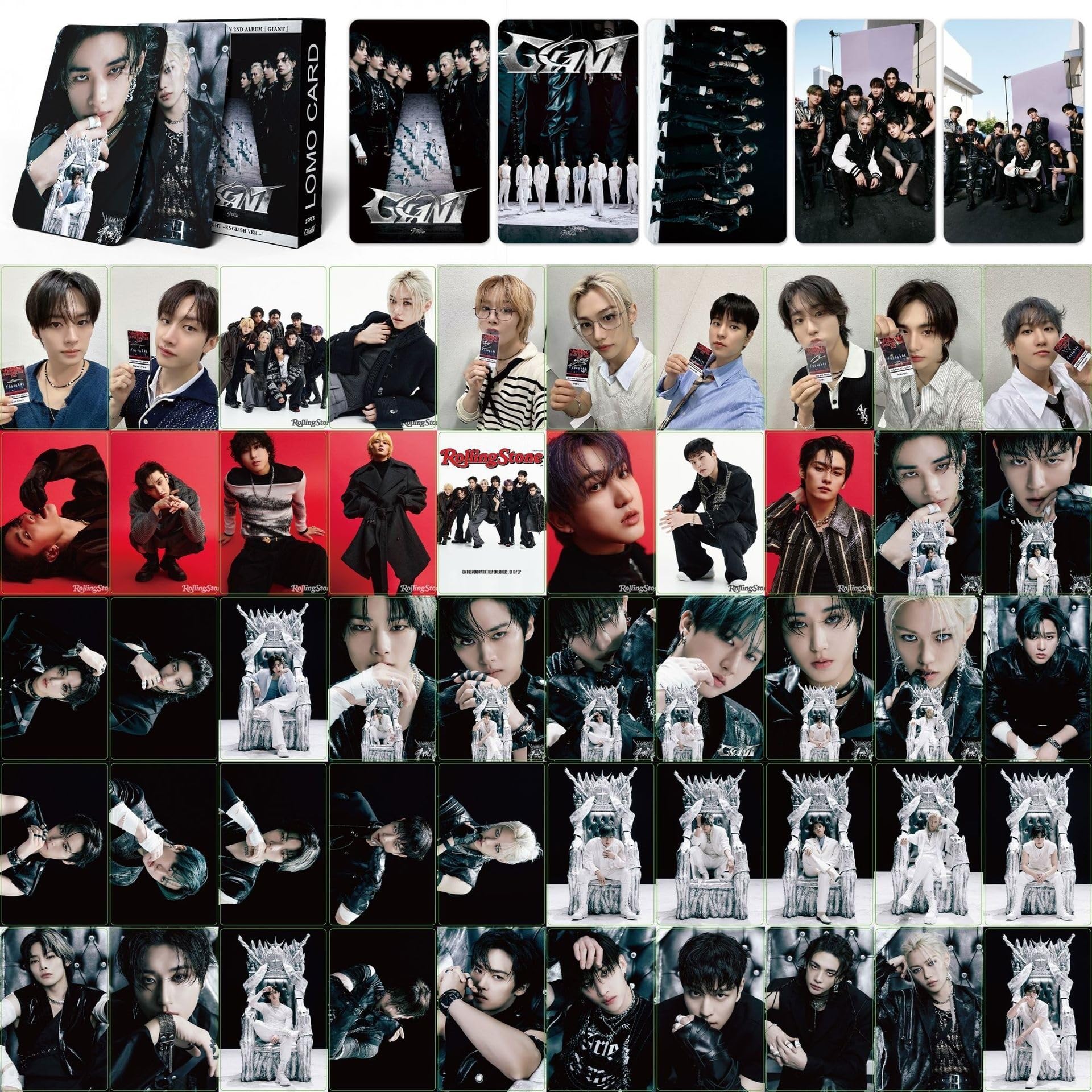 MeiYiYou 55pcs Stray-Kids Photocards Giant Album Photo Cards SKZ Merch Lomo Card for Collection(Black)