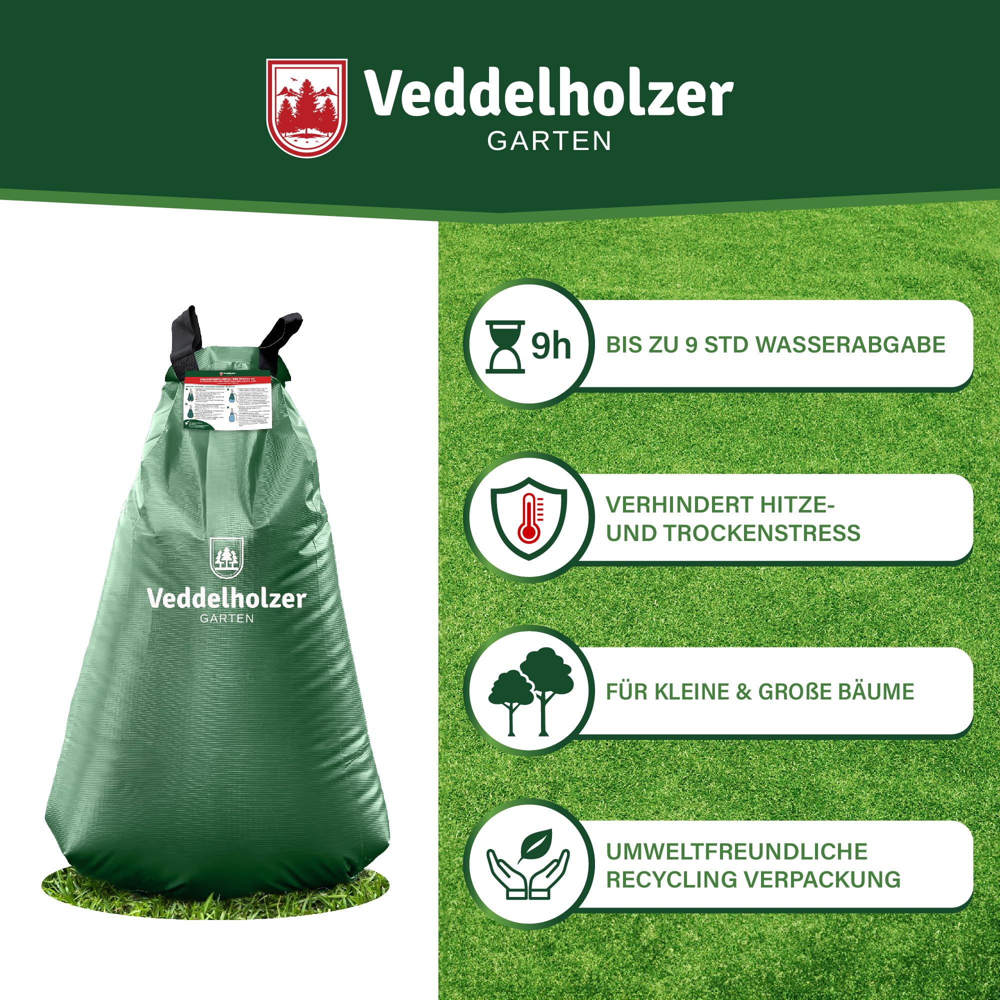 Veddelholzer Bolsa de riego para árboles de 8 x 75 l con cremallera combinable. Protección contra robo y etiqueta de protección. Resistente y resistente a la intemperie para árboles pequeños y grandes