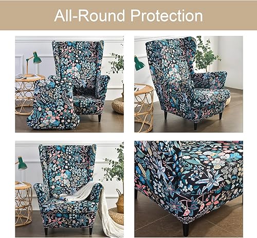 Miniatura 10 de Eco-Ancheng Funda para silla Wingback, 2 piezas para sillas con respaldo alado, fundas de elastano para sillas con respaldo alado, protector de