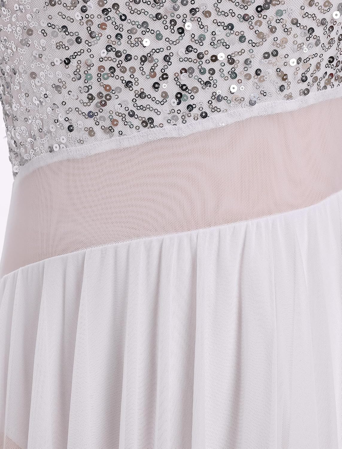 Women Lyrical Dance Dress One Shoulder Sparkly Sequins Contemporary Dance Costume Shiny Top Sheer Waist Chiffon Skirt
