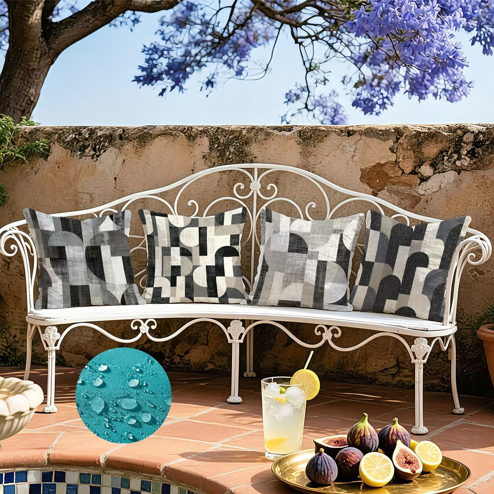 Beige Federe Cuscini Divano 75x75cm, Cuscini da Esterno Set de 4, Cod-851