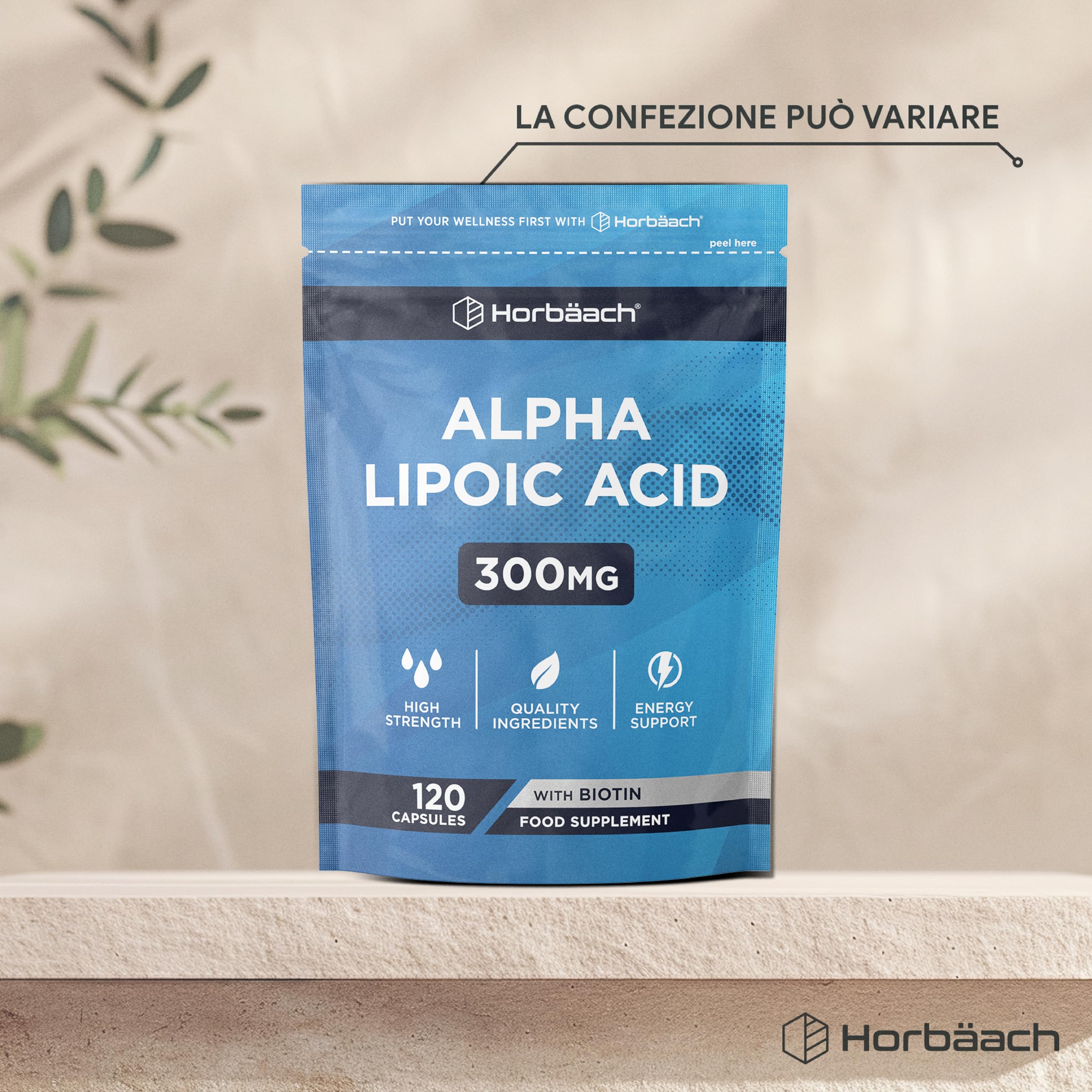 Acido Alfa Lipoico con 300ug Biotina per Capelli | 4 Mesi di Fornitura - 120 Capsule | Alto Dosaggio | Integratore Alimentare | Alpha Lipoic Acid | Horbaach