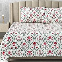 DE CAMA Since 1997 | 100% Cotton 300 TC Premium King Size Bedsheet for Double Bed (90 x 108 Inch) with 2 Pillow Covers Set (17 x 27 Inch) Designer Printed Bedsheet Set - Pink Tulip Flowers