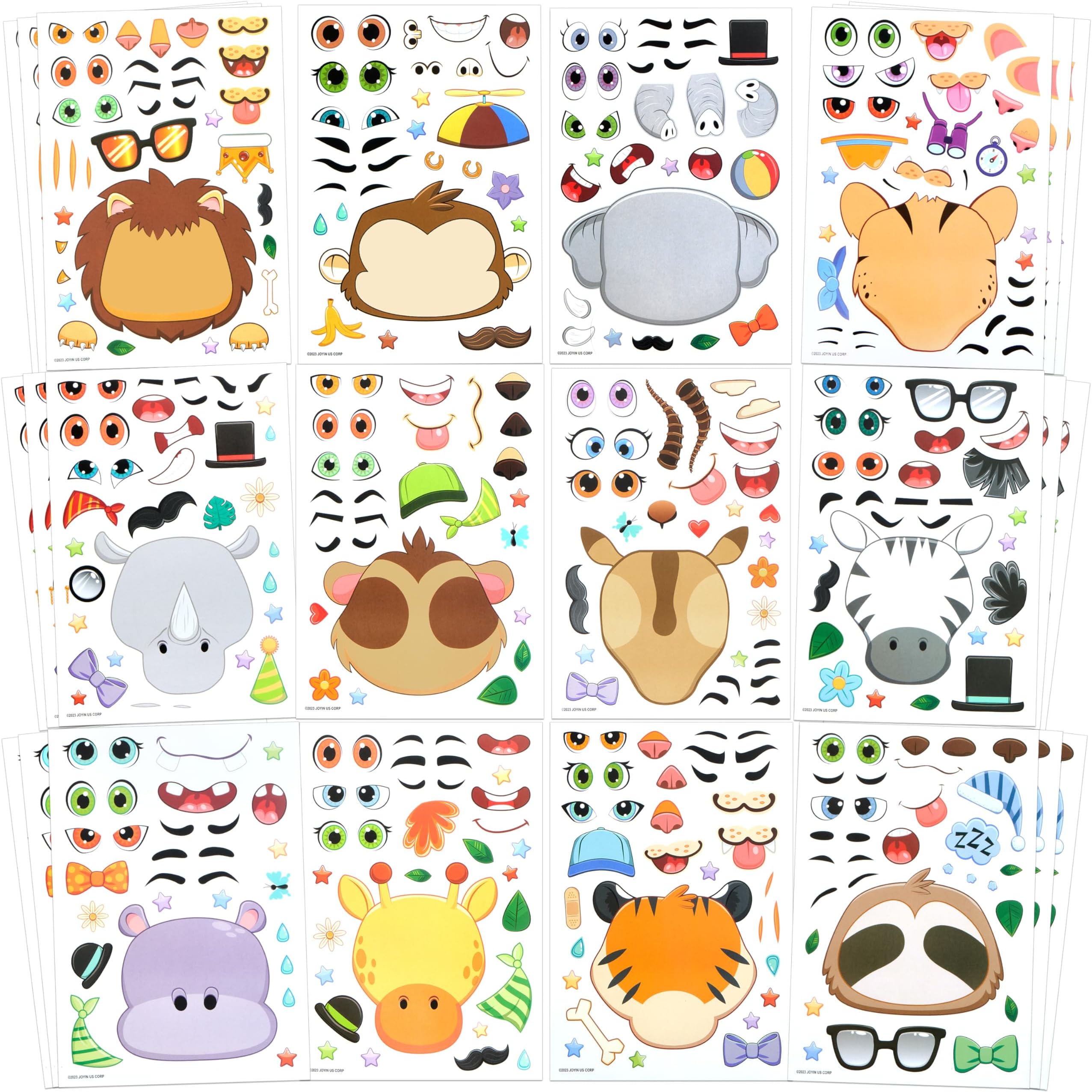 JOYIN 36 PCS 9.8 x6.7" Make-a-face Sticker Sheets Make Your Own Safari Animal Mix and Match Sticker Sheets with Safaris Animals Kids Party Favor Supplies Craft