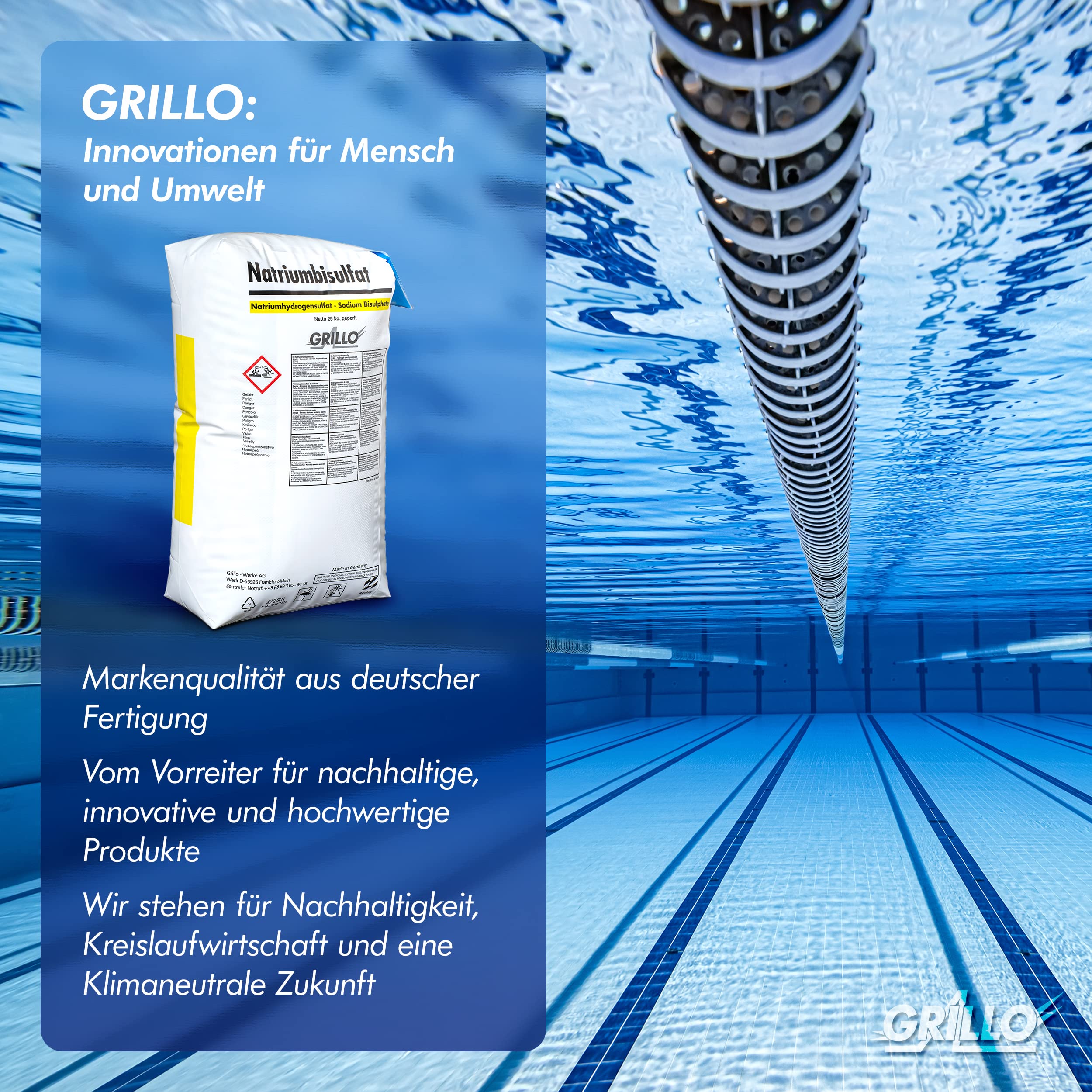 Grillo pH-Minus Granulat, pH-Senker zur Pool-Wasser-Pflege, leicht löslich, effektive pH-Senkung - 25kg