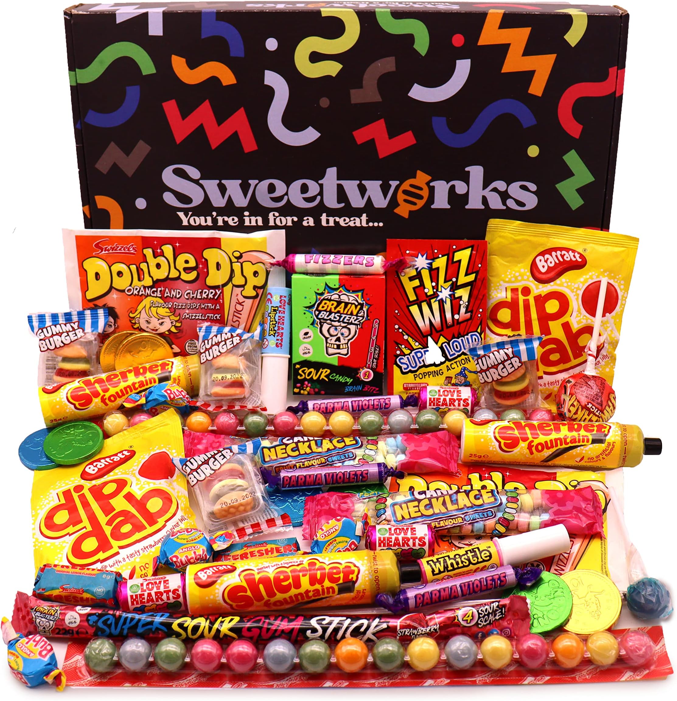 Retro Sweets MEGA Sweetworks Gift Box – Packed with Kid’s & Adult’s Favourite Sweets, Old School Retro Favourites Hamper, 70's, 80's, 90’s Childhood Classics