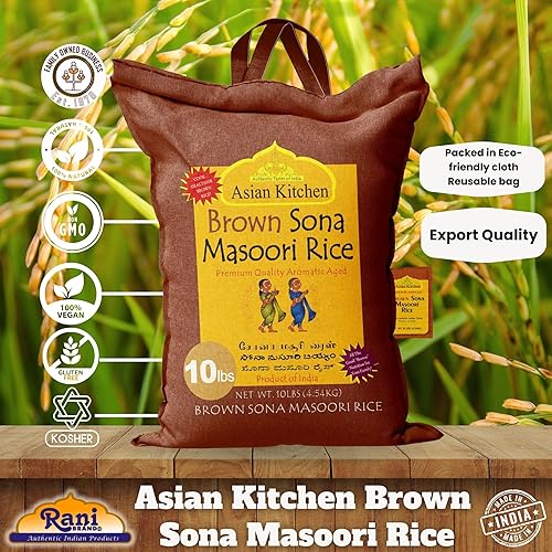 Miniatura 4 de Asian Kitchen Brown Sona Masoori Arroz envejecido Bolsa de 10 libras, 10 libras (10.0 lbs) de arroz de grano corto  Todo natural  Apto para gluten