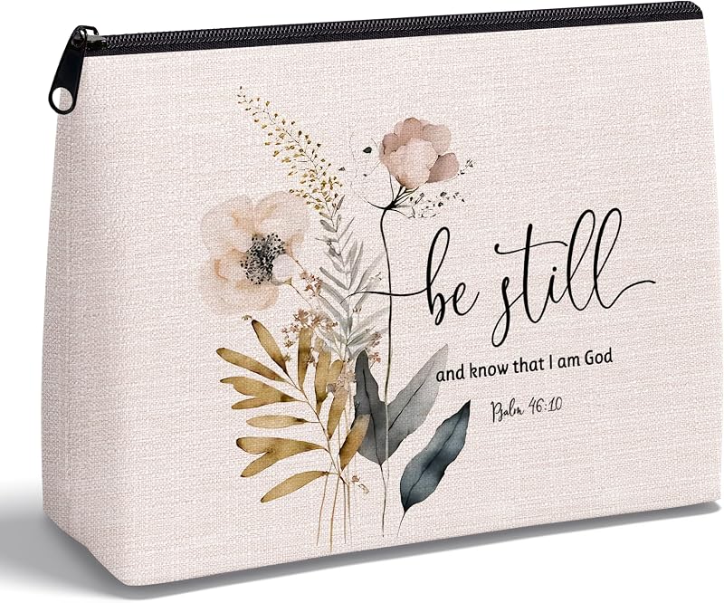 Necessaire de maquiagem KAIOUS com zíper e estampa cristã Psalm 46:10, 1 unidade