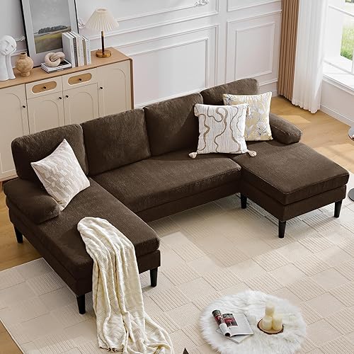 U Shaped Sectional Couches for Living Room, 101" Modern Chenille Fabric Sofa with Double Chaise Lounge, 4-Seat Couch with Removable Pillows for Apartment/Small Space, Brown