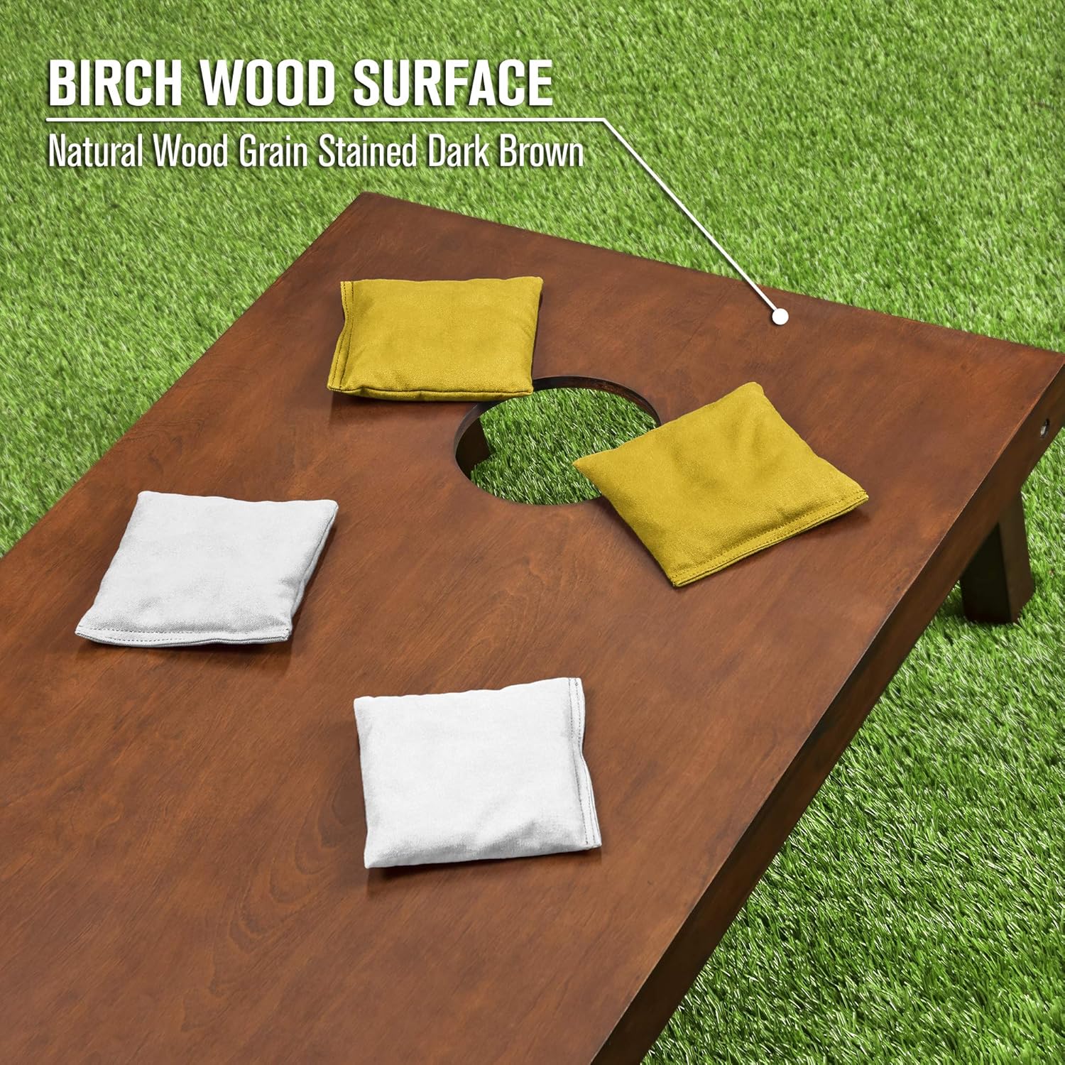 GoSports 4 ft x 2 ft Regulation Size Wooden Cornhole Boards Set with Dark Brown Finish - Includes Carrying Case - White & Gold