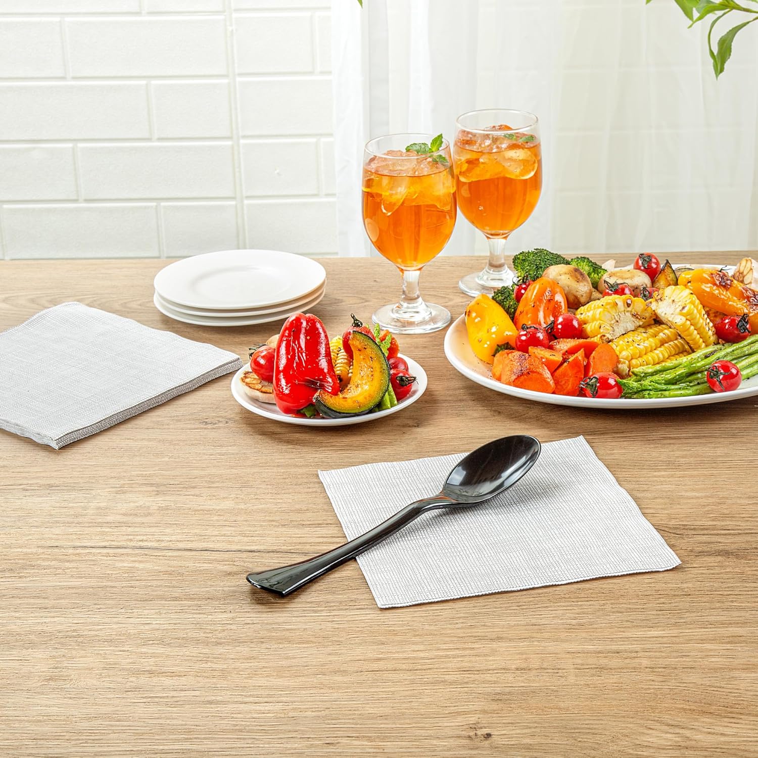 Restaurantware-Cater Tek 9.8 Inch Catering Spoons, 100 Disposable Serving Utensils - Comfortable Handle, Serve Hot And Cold Food, Black Plastic Serving Spoons, For Parties, Buffets, Catering Events