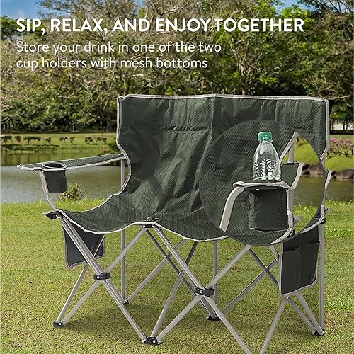 Miniatura 6 de Navaris Silla de camping plegable de 2 plazas  Silla de camping doble para dos adultos  Amplio sofá plegable para 2 personas  Sillas de asiento de