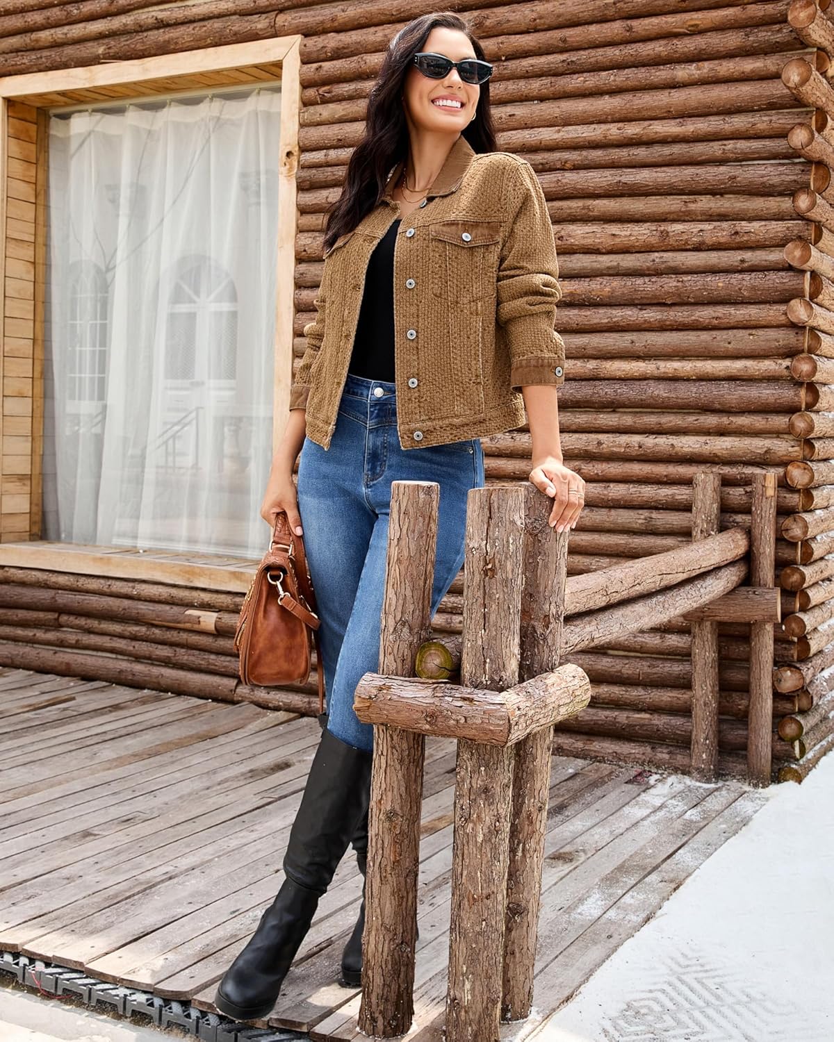 luvamia Jean Jacket Women Trendy Texture Distressed Button Down Long Sleeves Casual Trucker Denim Jackets with Pockets - Image 7