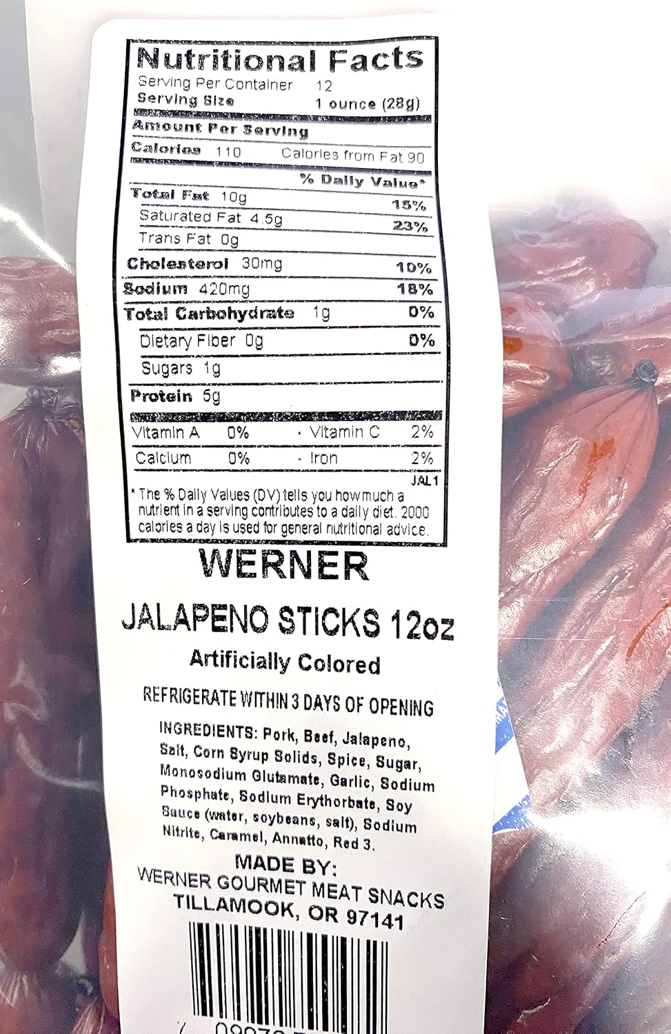 Werner Gourmet Meat Snacks, Jalapeno Mini Meat Sticks - 12 Ounce – Made in the USA, Resealable Bag of Spicy Meat Sticks (12 Ounce) (Pack of 2)