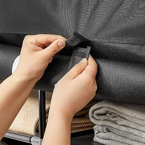 Miniatura 8 de SONGMICS URYG12H, armario portátil, armario para tela no tejida, con compartimiento doble para colgar la ropa, color beige, 59 pulgadas