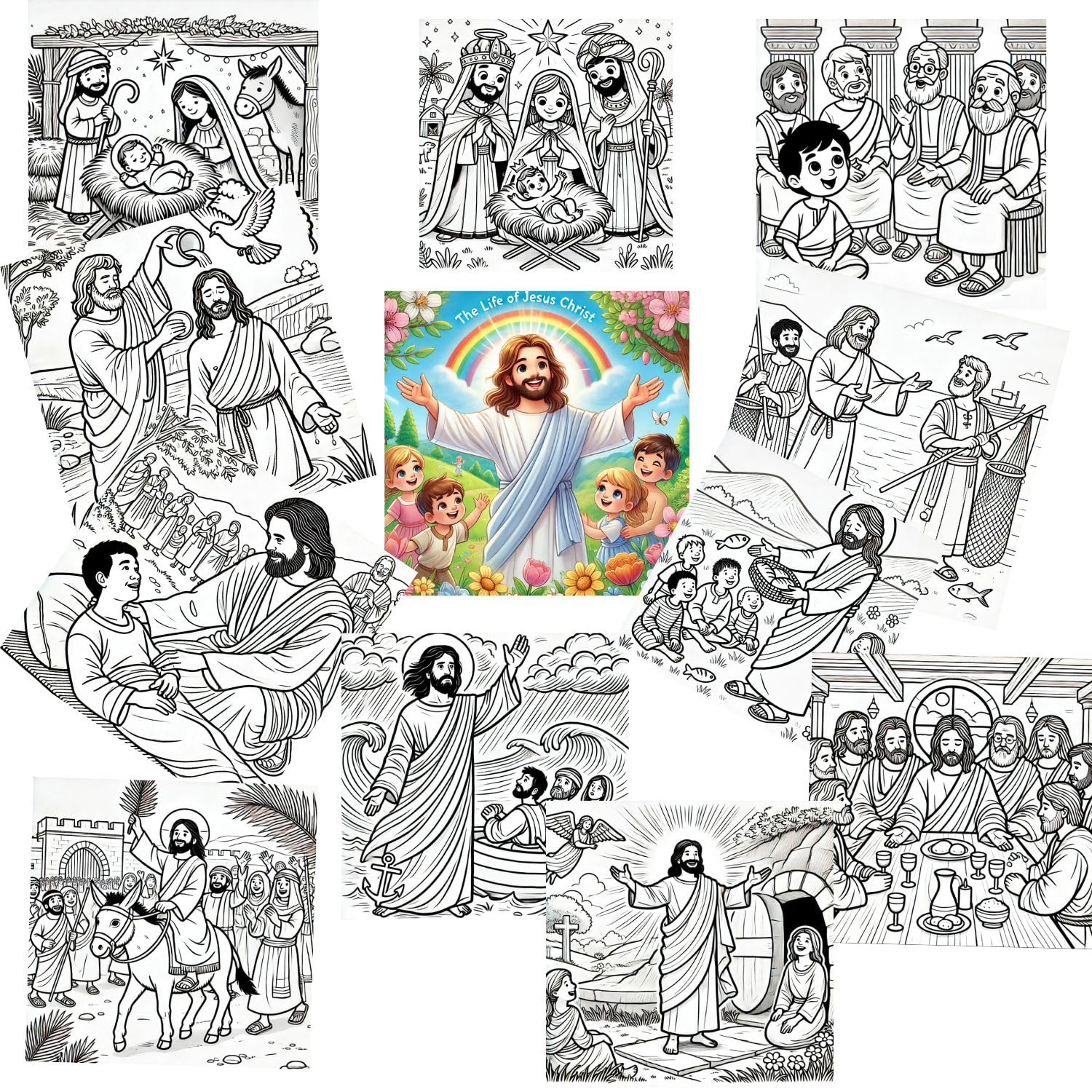 RufaStories Jesus Coloring Sheets for Kids with Crayons | 11 Interactive Pages | Mythology Activity Set for Kids | Ideal Gift for Home, School, Birthday Party-picture-17