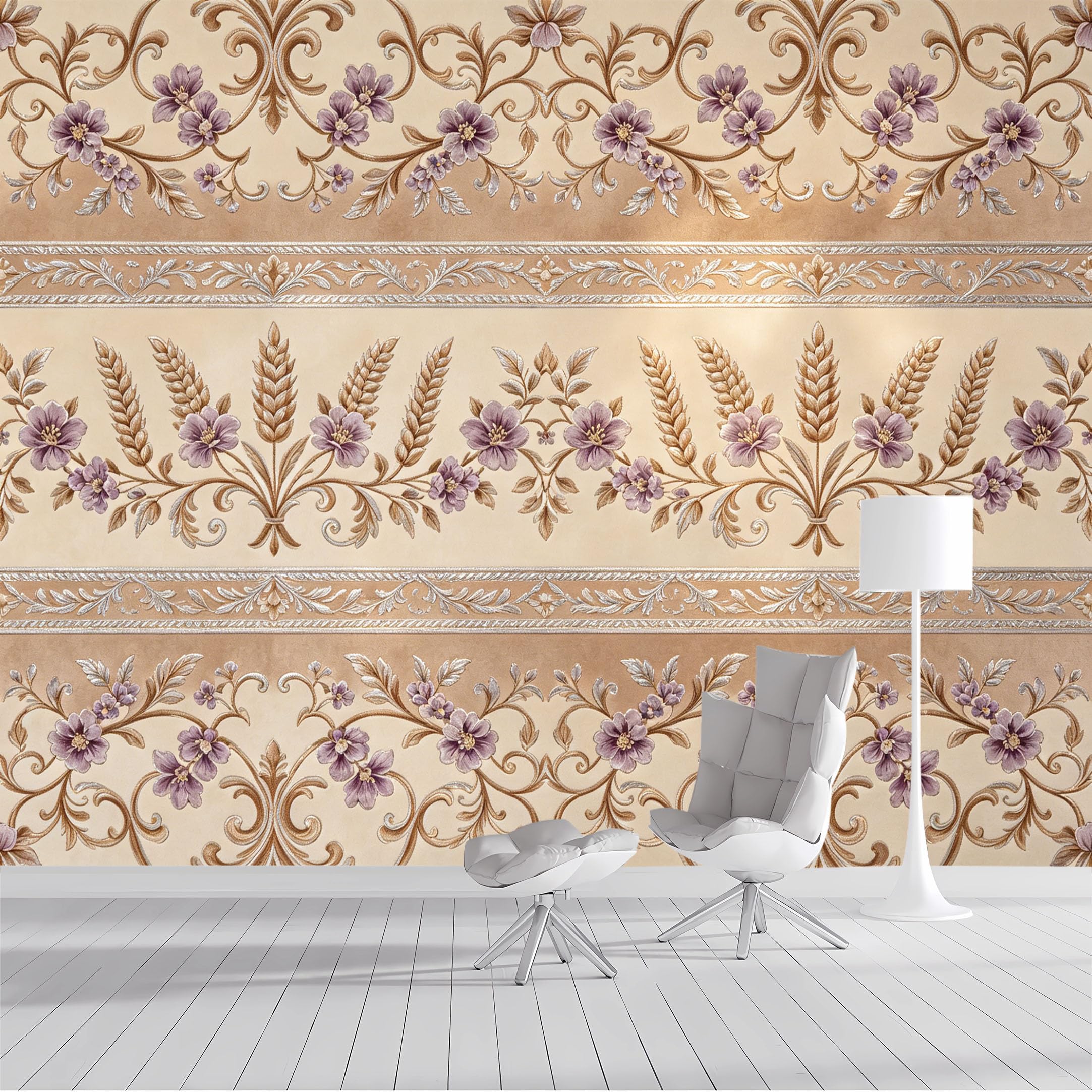 Custom Size Wall Mural Victorian Floral Botanical Baroque Ornament SelfAdhesive Wall Fabric Removable Peel and Stick Wallpaper Wall Decor for Living Room Bedroom Bathroom