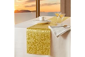 5Pcs Gold Satin Table Runner - 12 x 108 Inch, Damask Table...