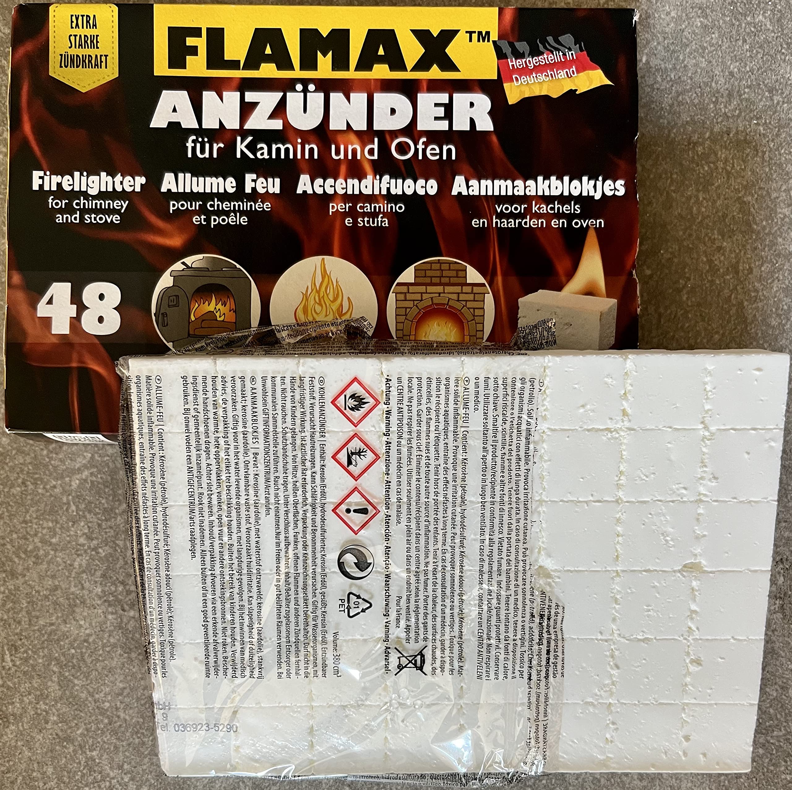 720x Kohleanzünder Anzündwürfel Grillanzünder Kaminanzünder 15x 48er Ofenanzünder Feueranzünder für Ofen Kamin Kohlenanzünder Anzünder Würfel Anzündwolle, Set Flamax Anmachwürfel + 1 KOVA Bildmagnet