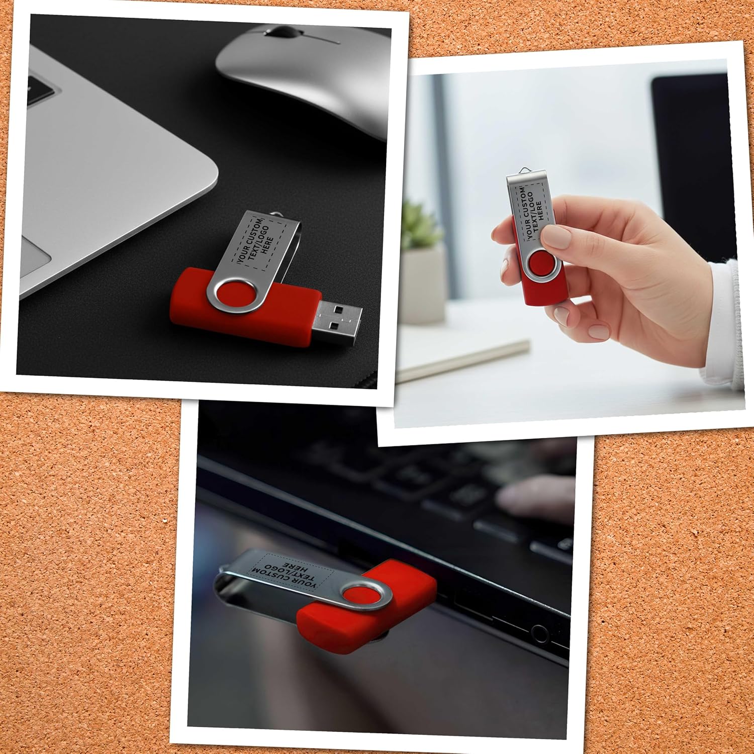 6 Swivel USB Flash Drives Pack, 8GB - Customizable Text, Logo - Pocket Size, Long Data Retention - Red