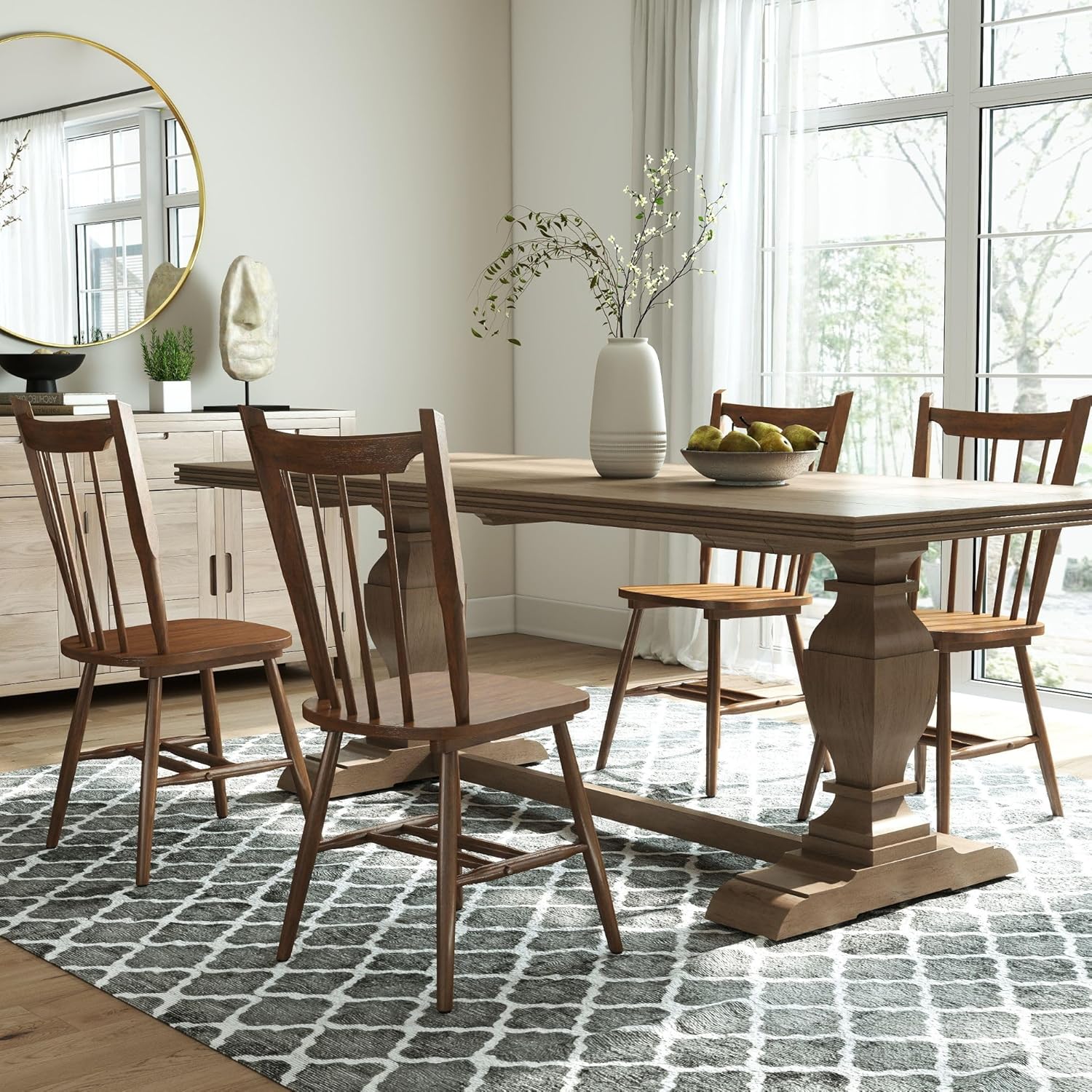 Wooden Dining Chairs Set of 4, Windsor Dining Chairs with