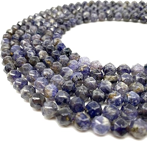 ABCGEMS - Cuentas de iolita tanzana (técnica avanzada de incisión de estrellas para una dispersión óptima de la luz y brillo) Chakra Energy -