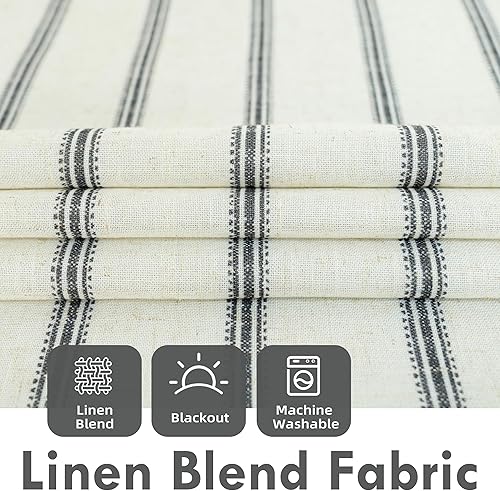 Vista 191 de DriftAway Cortinas opacas de mezcla de lino de 63 pulgadas de largo para dormitorio, cortinas de lino con estampado de rayas verticales, con Gris