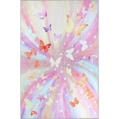 SUPERIOR Kids Indoor Area Rug, Butterfly Floor Decor for Nursery, Kids Bedrooms, Play Room Decorations