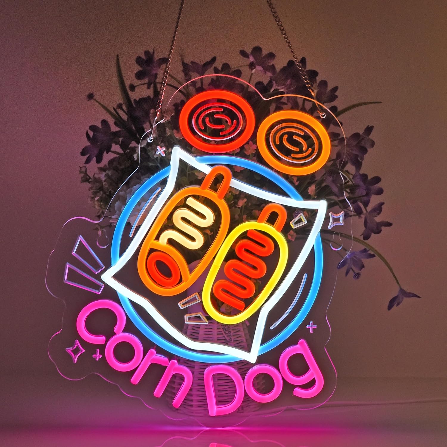 Corn Dog Neon Sign, Neon Lights Hanging Wall Art Decoration for Snack Bar Fast Food Truck Restaurant Party Kitchen Home Decor,USB Powered,Ultra Bright & Dimmable,14.17×12.2Inches