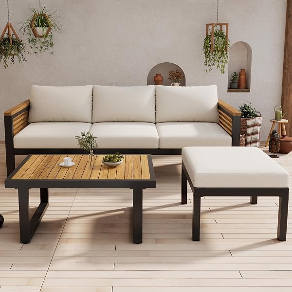 Christopher Knight Alvin 3-Piece Acacia Wood Metal Patio Set